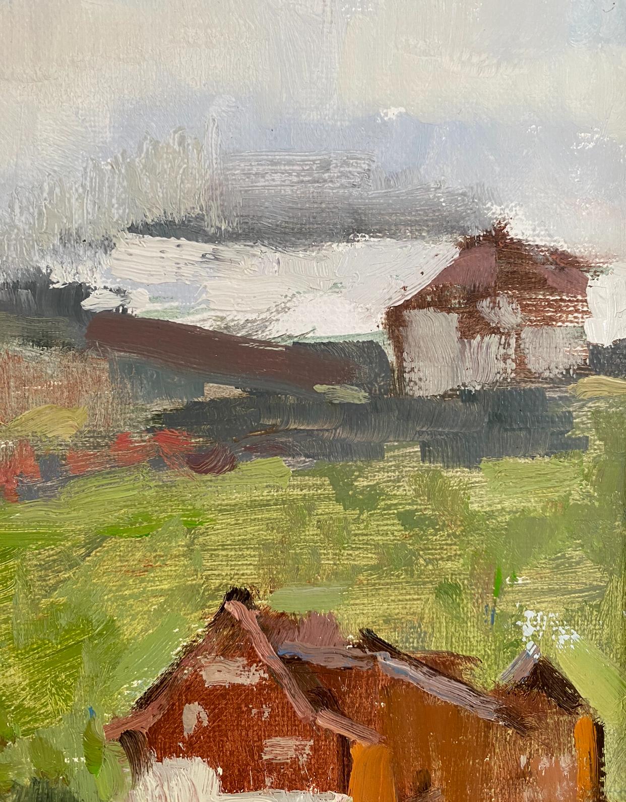 Spring in Werdenberg, Impressionismus, Landschaft, Ölfarbe, bildende Kunst, Interieur (Grau), Landscape Painting, von Elena Bulatova
