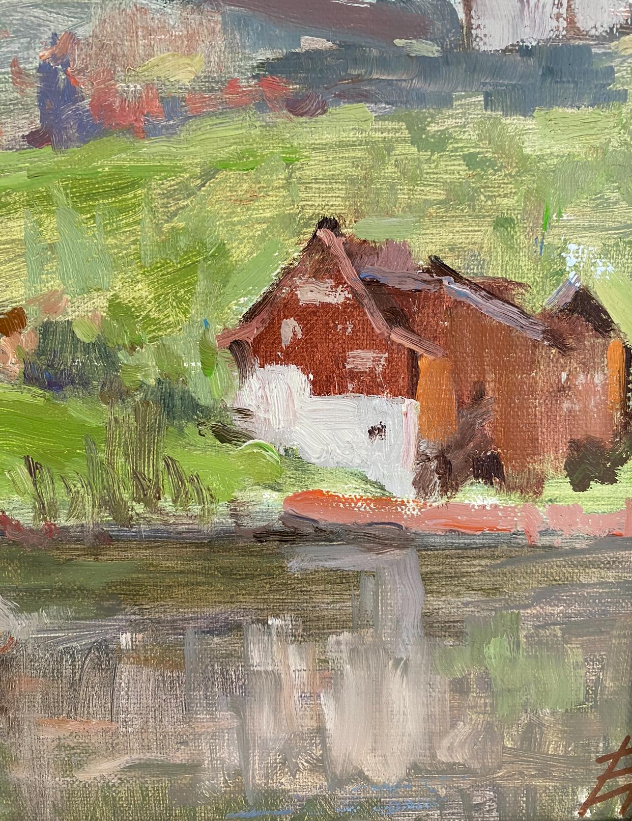 Spring in Werdenberg, Impressionismus, Landschaft, Ölfarbe, bildende Kunst, Interieur im Angebot 2