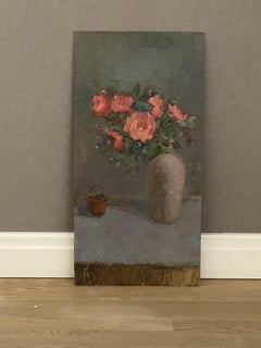 Still Life with Coral Roses. Flowers, impressionists oil painting, soft color