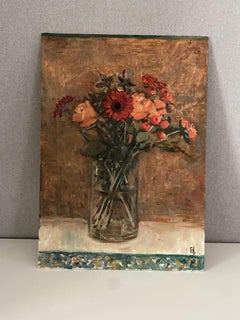 Still Life with Gerberas and Roses oil on canvas Impressionism fine art flowers