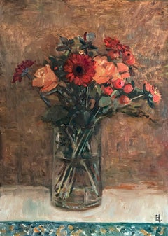 Still Life with Gerberas and Roses oil on canvas Impressionism fine art flowers