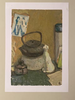 Still Life with Porcelain Cat still life oil painting impressionism contemporary