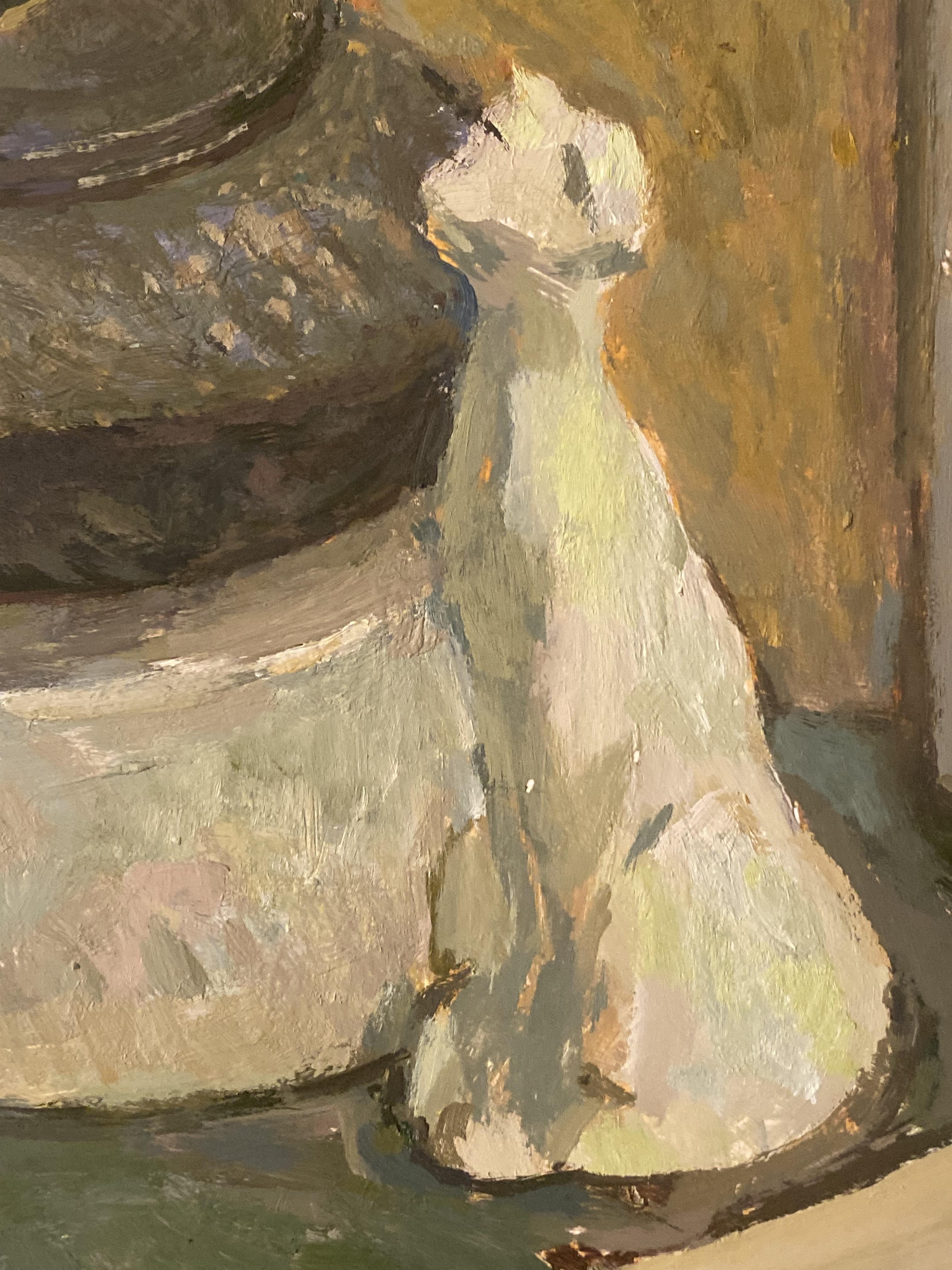 Stilleben mit Porzellankatze stillleben ölgemälde impressionismus zeitgenössisch (Impressionismus), Painting, von Elena Bulatova