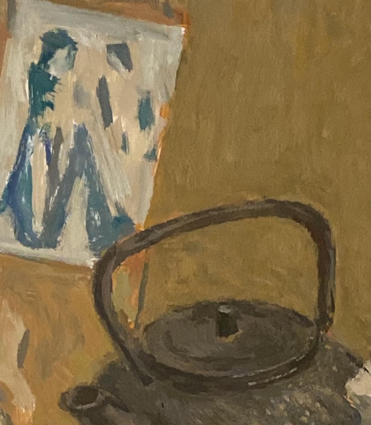 Stilleben mit Porzellankatze stillleben ölgemälde impressionismus zeitgenössisch im Angebot 2