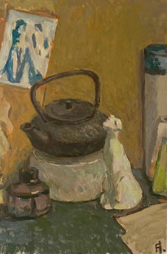 Still Life with Porcelain Cat still life oil painting impressionism contemporary