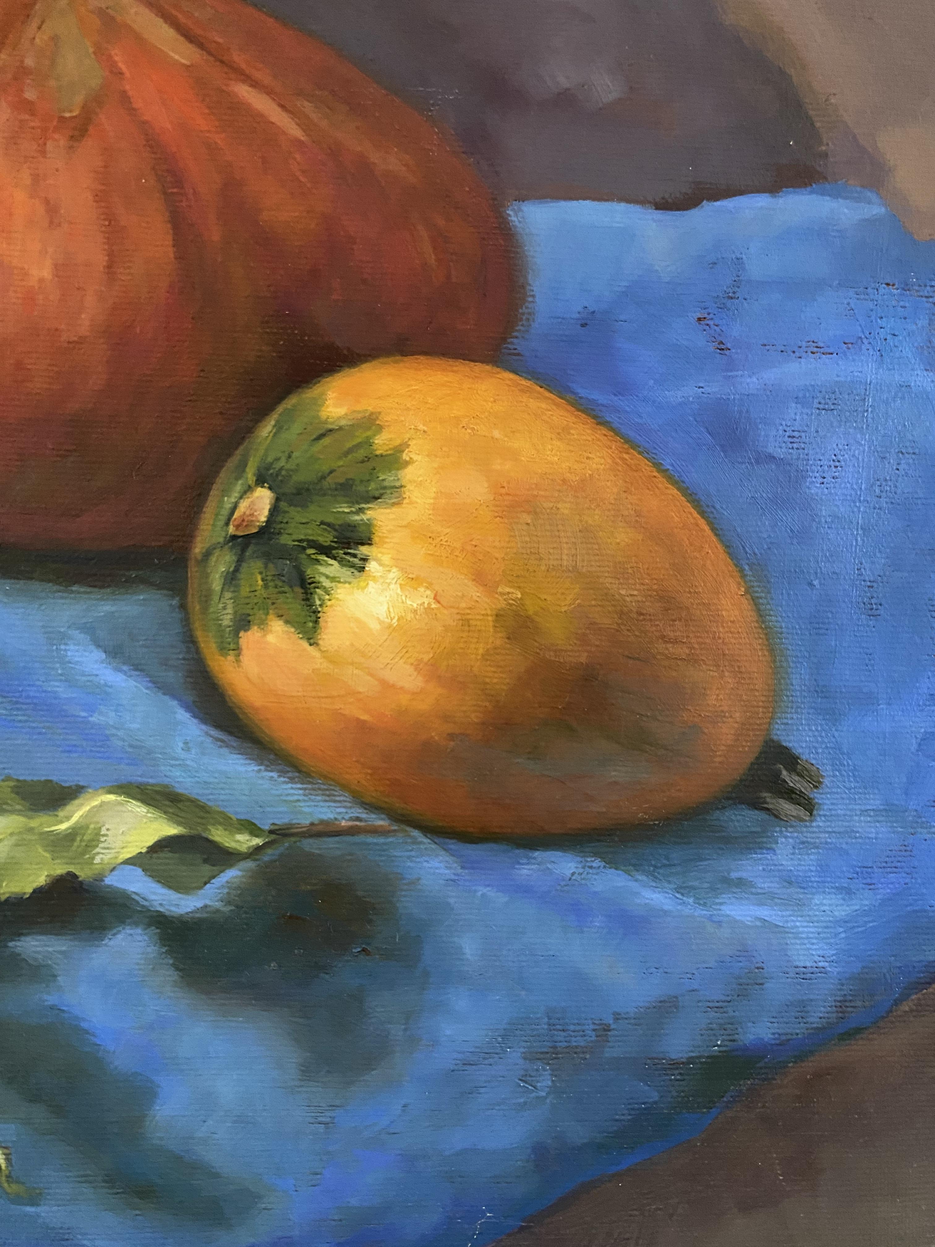 Stillleben mit Kürbissen Realismus fineart Herbst Öl auf Leinwand Studio Original im Angebot 1