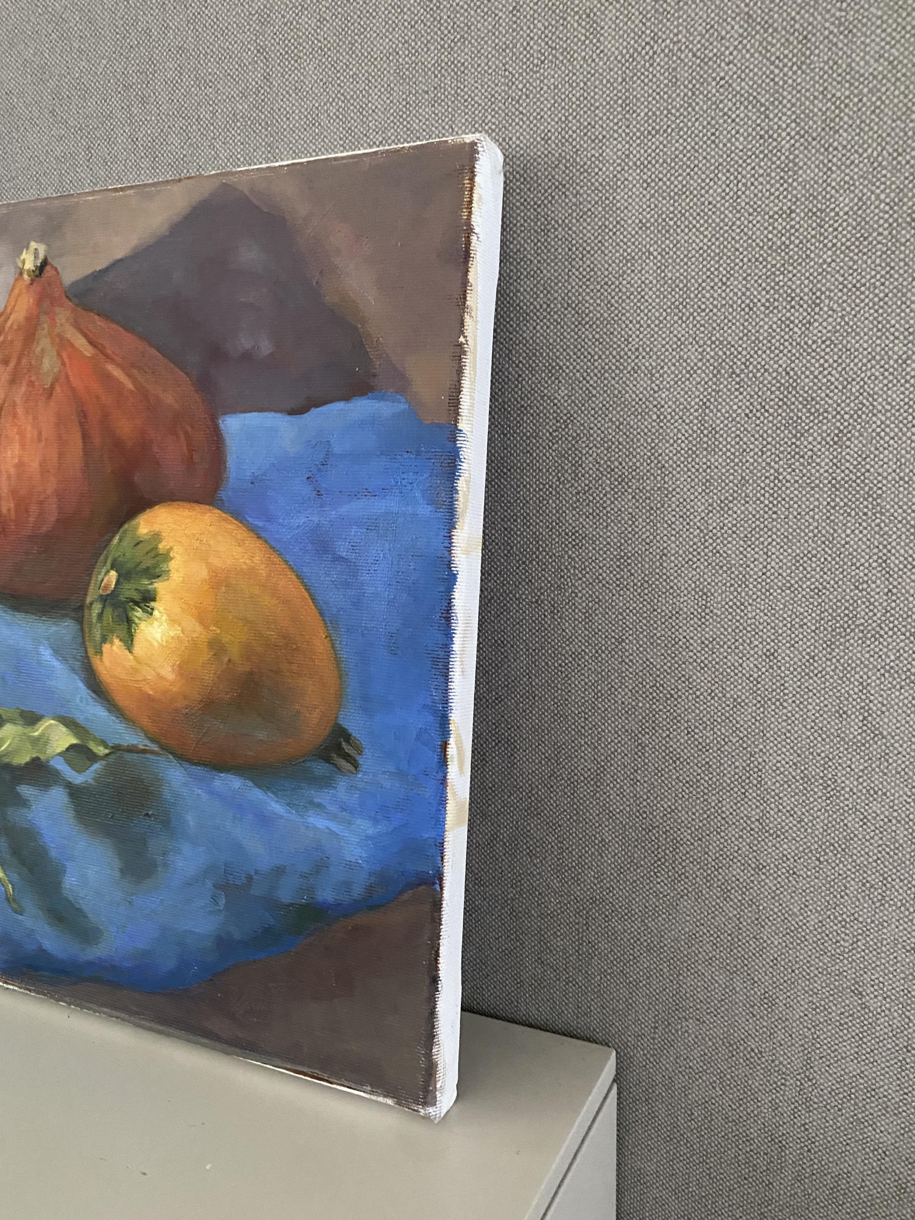 Stillleben mit Kürbissen Realismus fineart Herbst Öl auf Leinwand Studio Original im Angebot 3