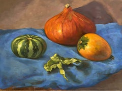 Stillleben mit Kürbissen Realismus fineart Herbst Öl auf Leinwand Studio Original
