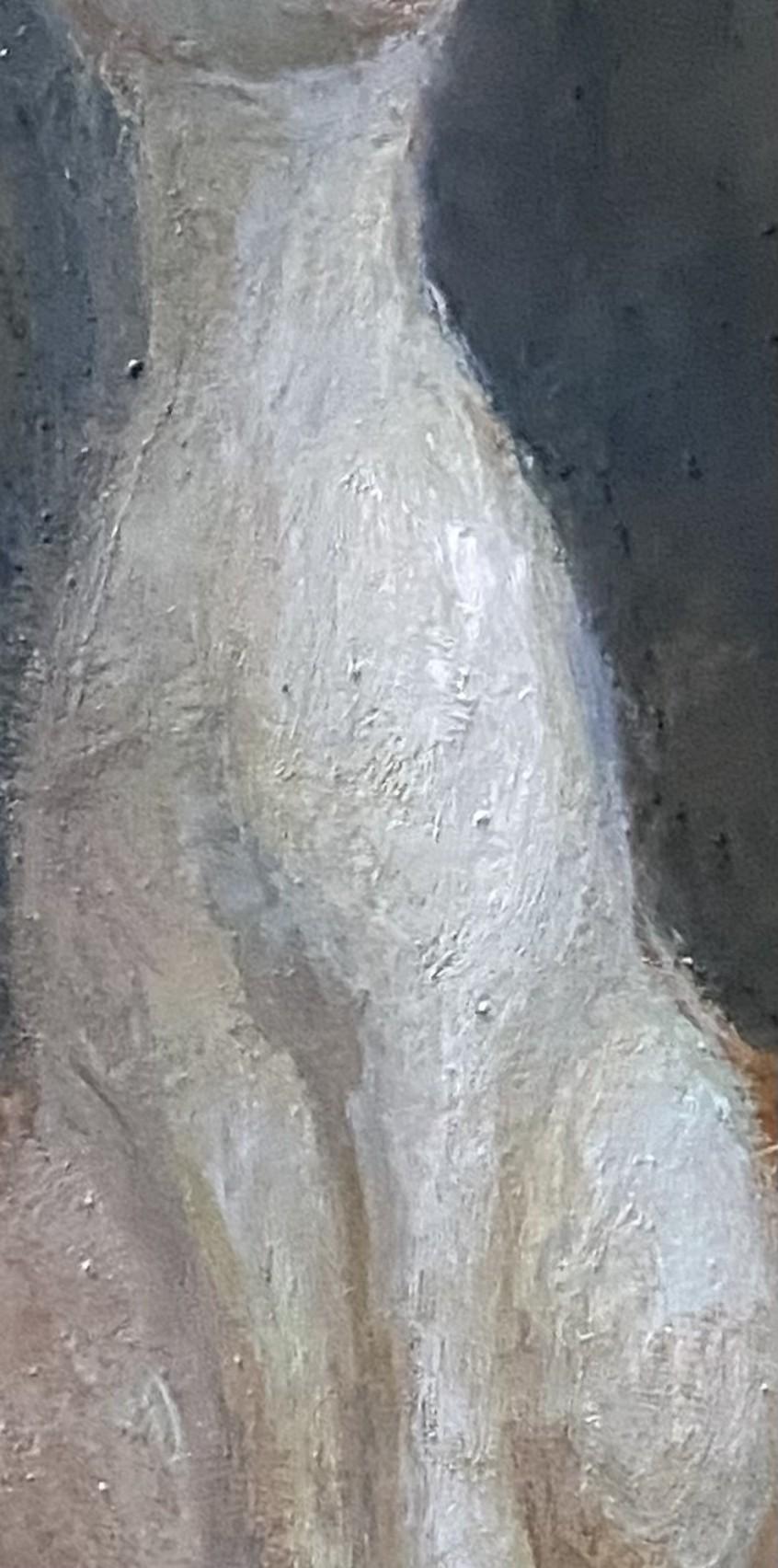 Stilleben mit weißer Katze Ölgemälde original feine Kunst Realismus poetische Kunstwerk im Angebot 6