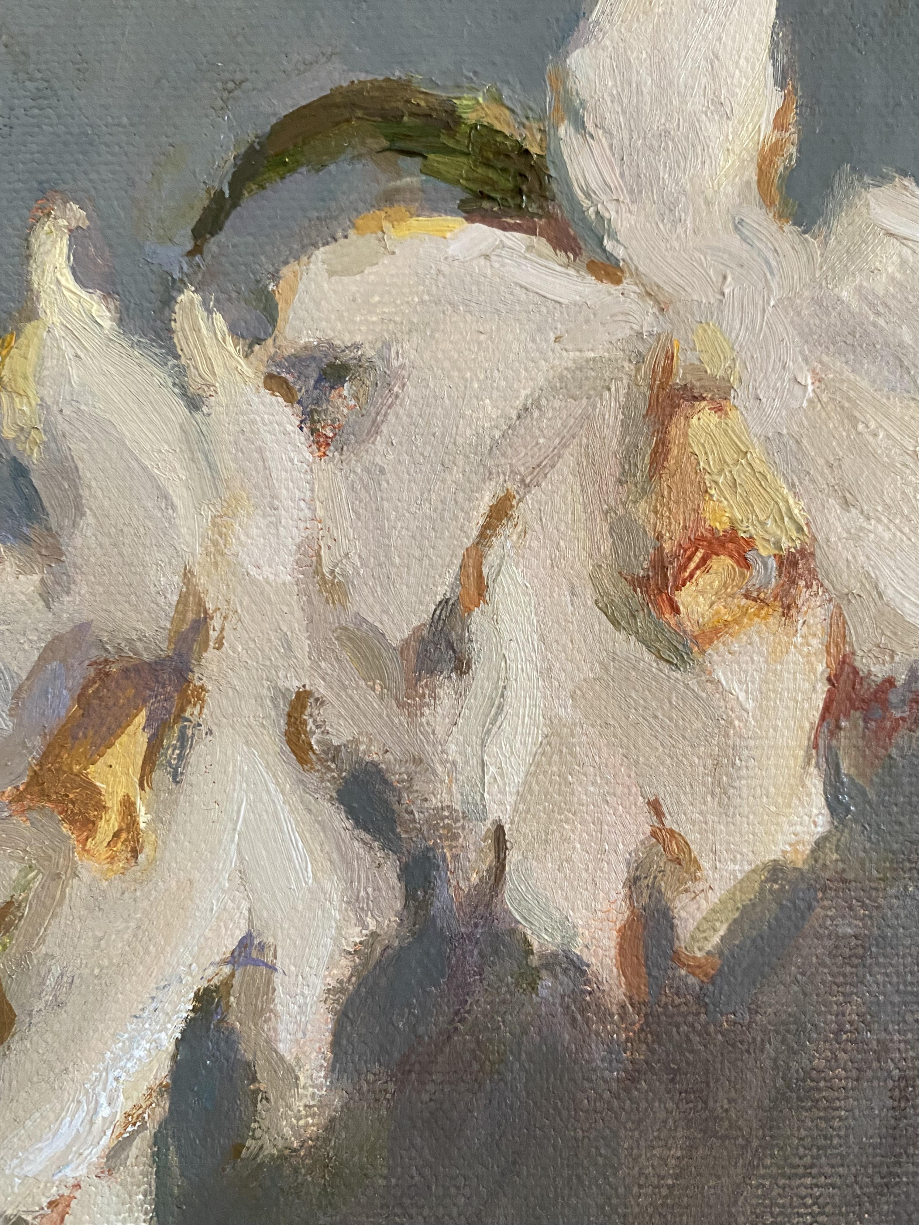 Trois fleurs, deux poires - Impressionnisme Painting par Elena Bulatova
