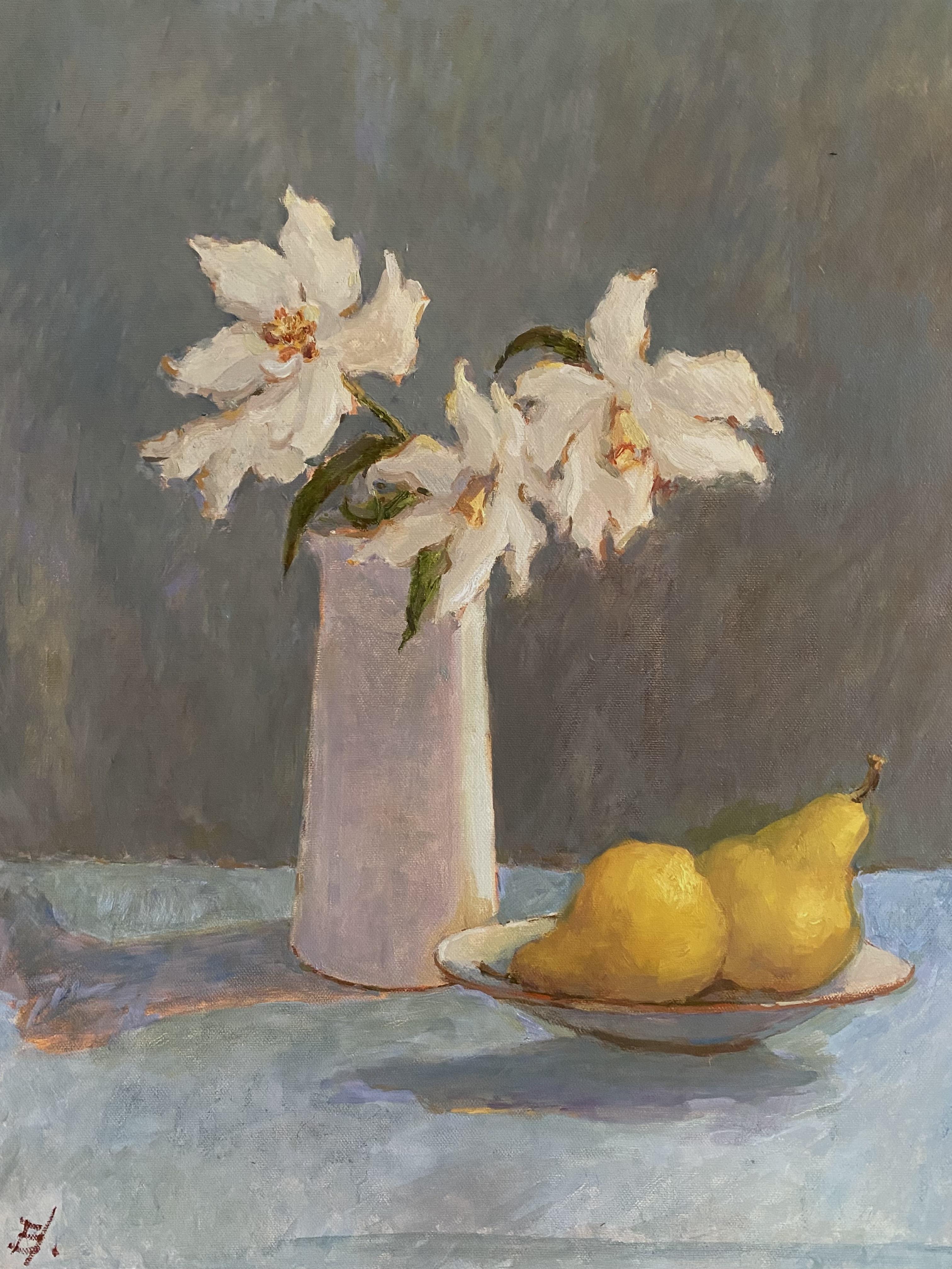 Still-Life Painting Elena Bulatova - Trois fleurs, deux poires