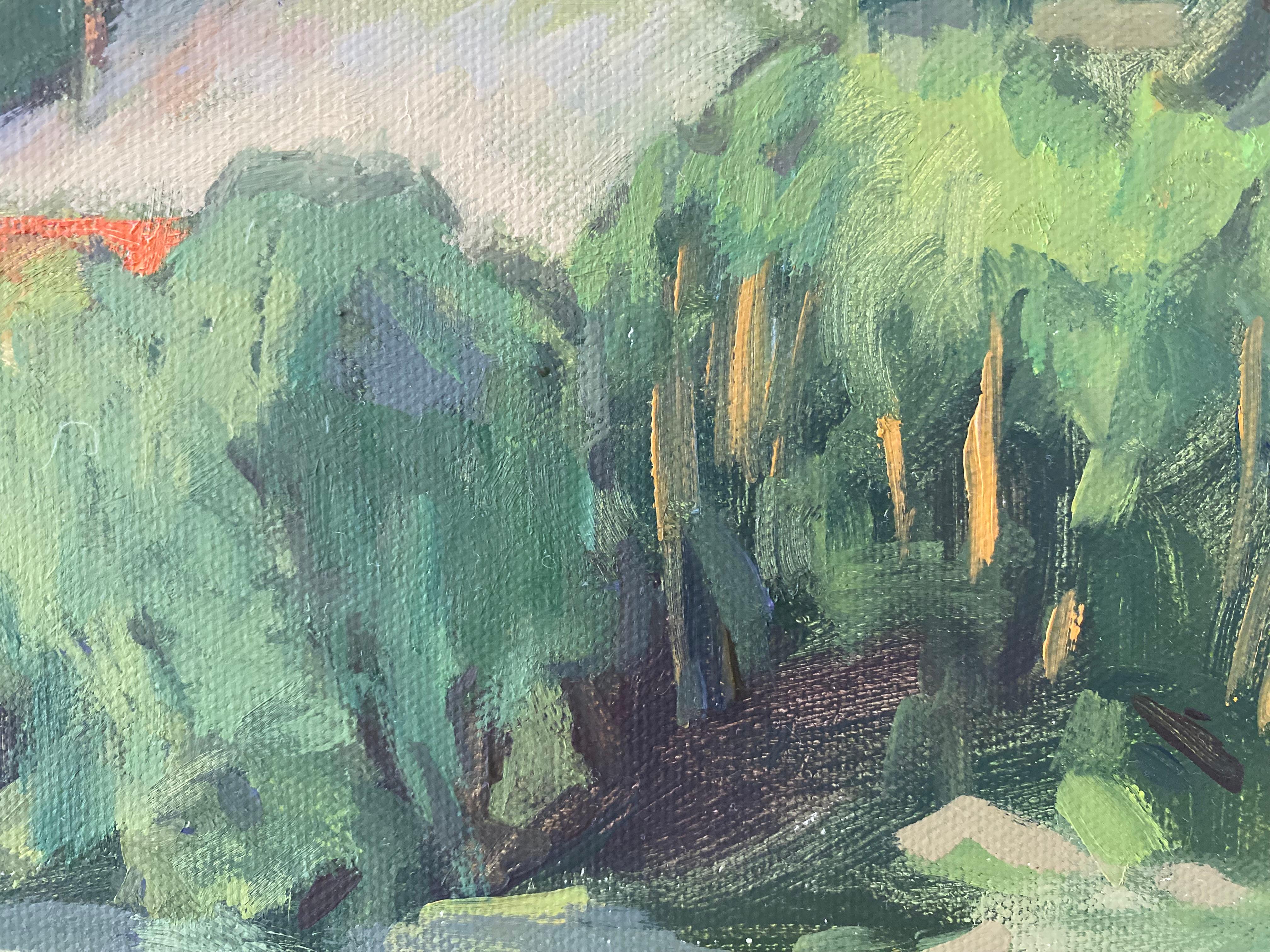 Uetliberg Hillside - Brown Landscape Painting by Elena Bulatova