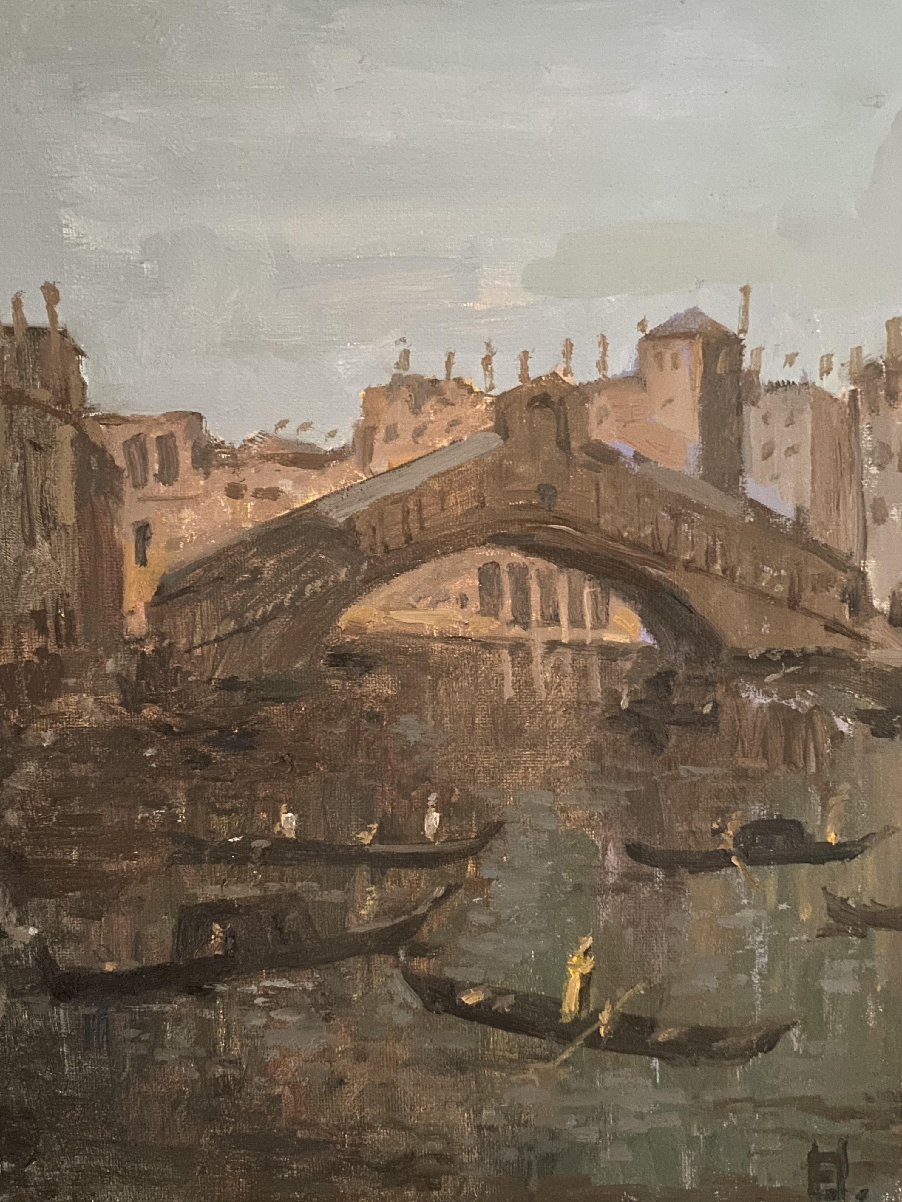 Venice, a Quiet Passage, original oil painting, impressionist cityscape fineart