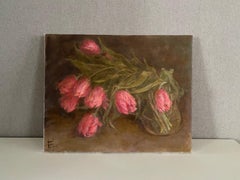 When Tulips Lean, original oil painting with flowers fine artwork Impressionism