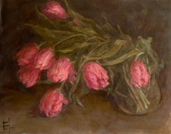 When Tulips Lean, original oil painting with flowers fine artwork Impressionism