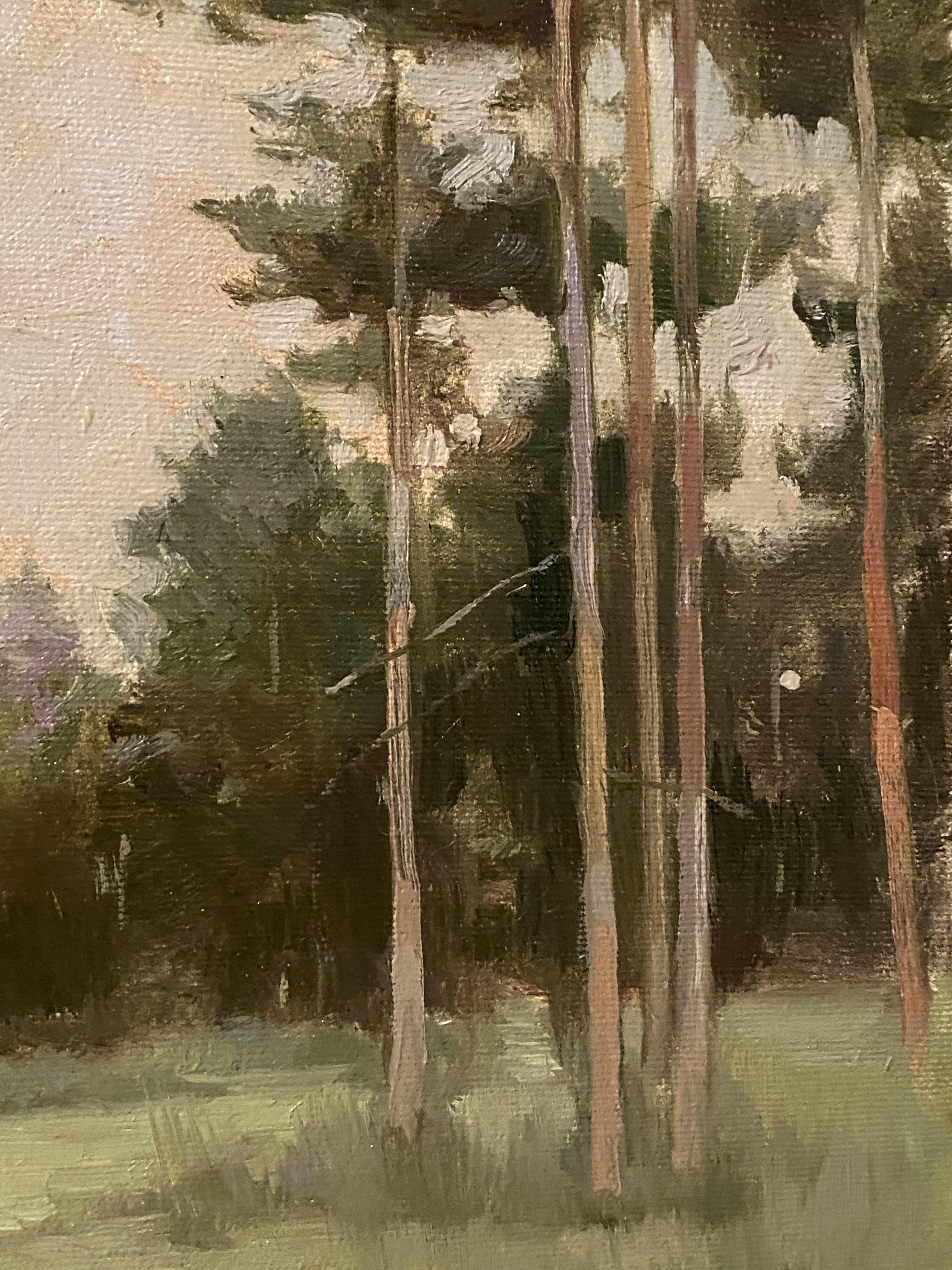 Where the Pines Whisper Peinture à l'huile originale sur toile, paysage avec forêt - Impressionnisme Painting par Elena Bulatova