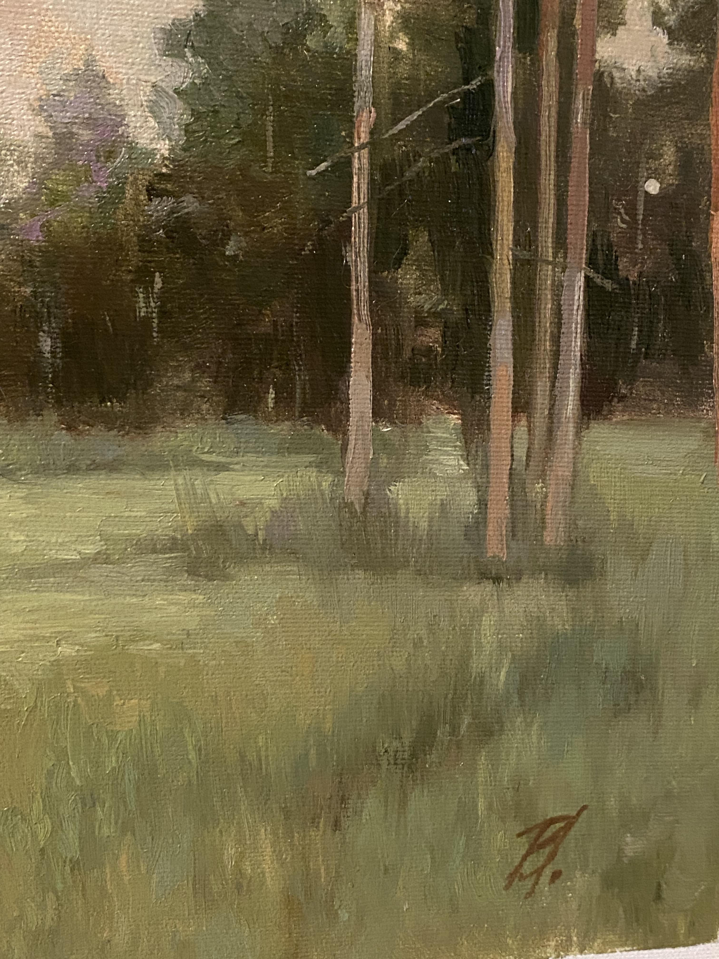 Where the Pines Whisper Peinture à l'huile originale sur toile, paysage avec forêt en vente 3
