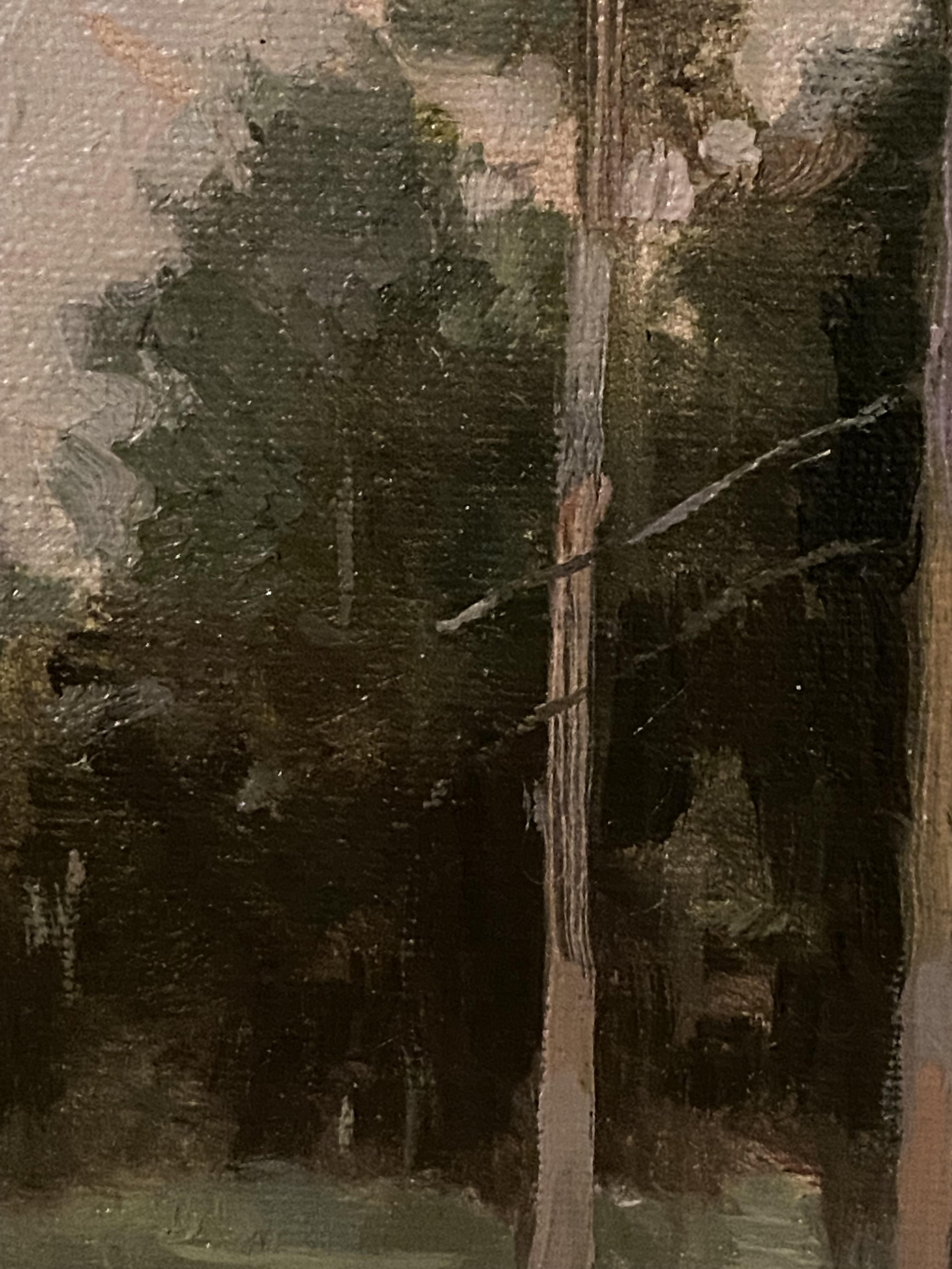 Where the Pines Whisper Peinture à l'huile originale sur toile, paysage avec forêt en vente 4