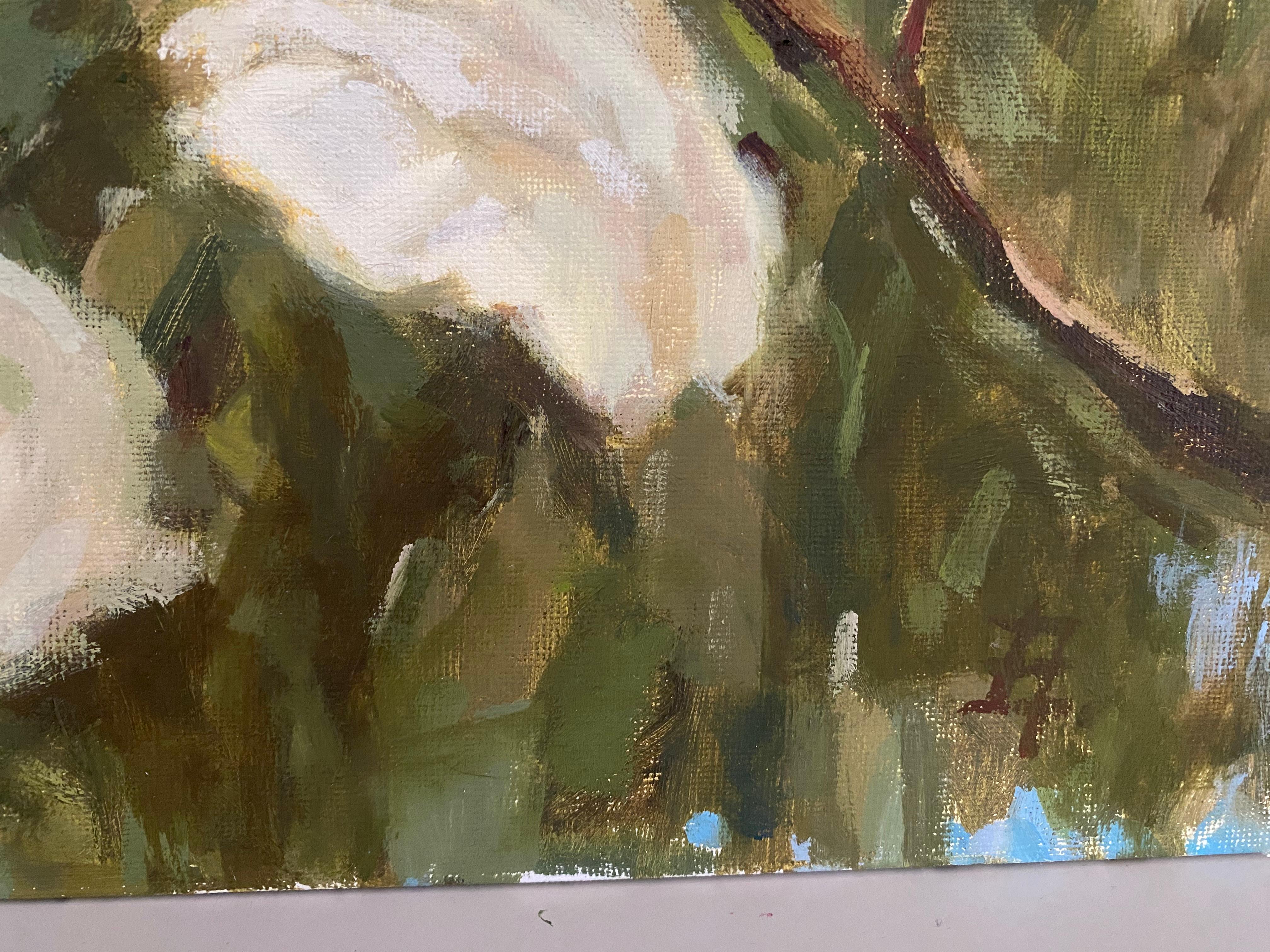 Rose bianche, klassische, fiori, orizzontale - Painting Impressionismo di Elena Bulatova