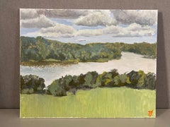 Rivière large, peinture de paysage, paysage impressionniste, beaux-arts contemporains