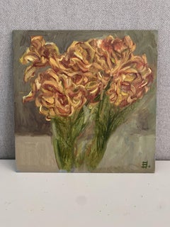 Wild Dancing Tulips. Impressionist oil painting, warm color, floral art