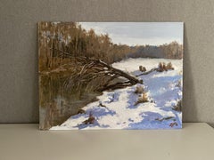 Winter Serenity. Winter landscape, river, snow, calm, impressionism