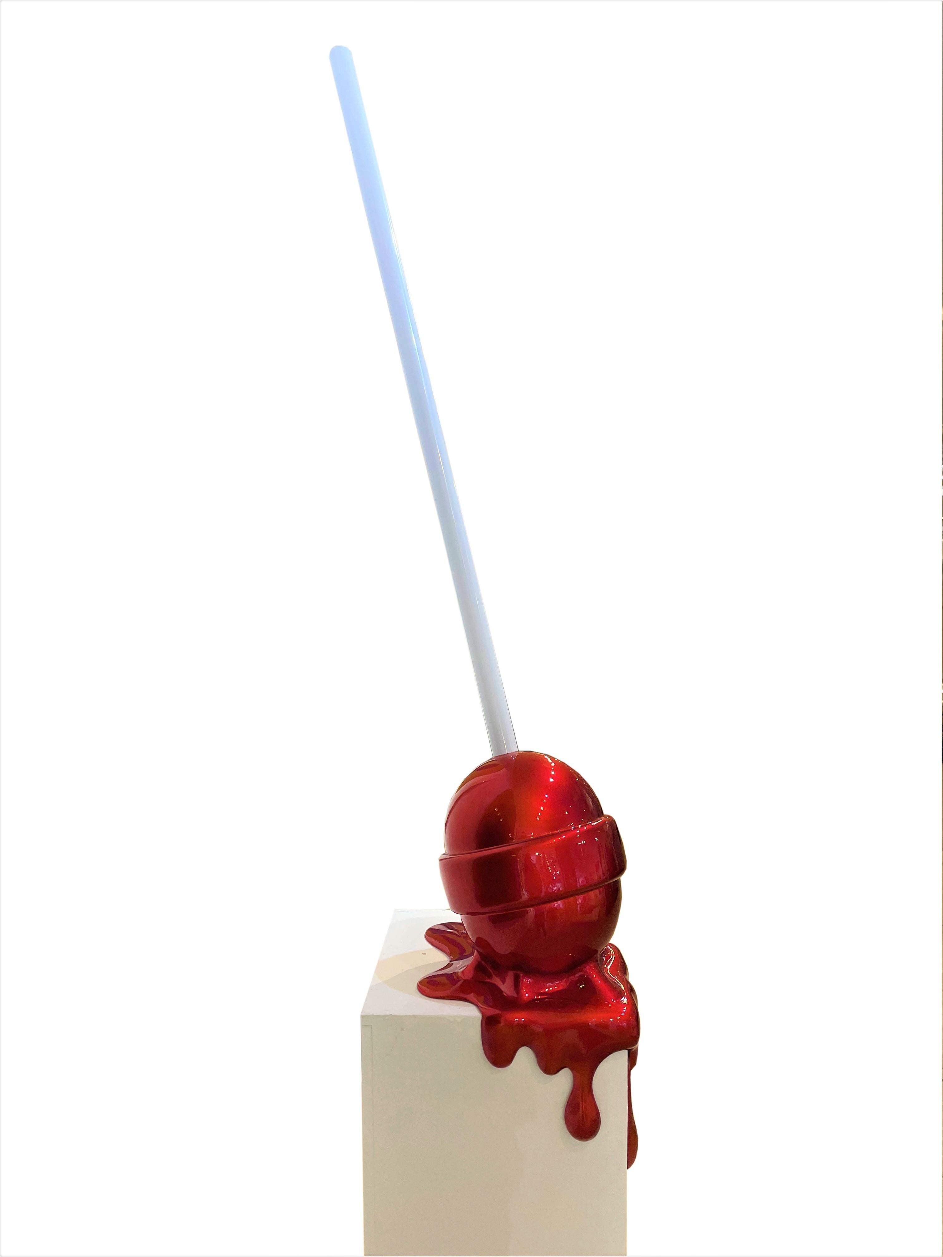 Elena Bulatova Figurative Sculpture - Cherry Red Corner Drip Lollipop