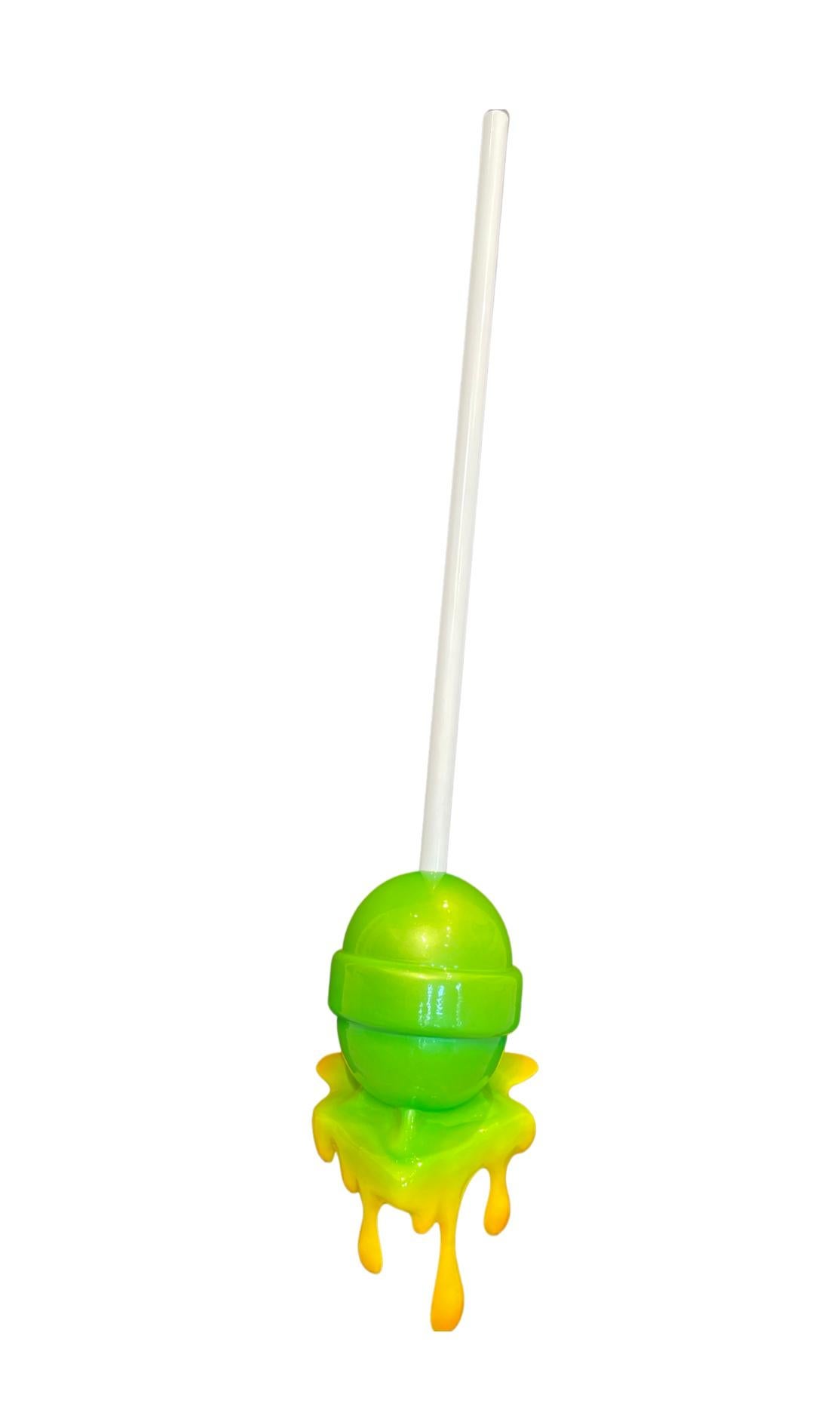 Elena Bulatova Figurative Sculpture - Green/Yellow Corner Drip Lollipop