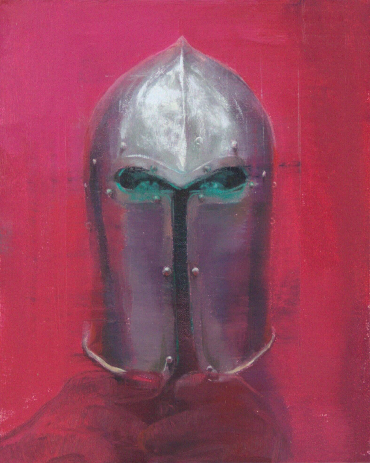 "Neon Watcher" (2023) - Medieval Armor Still-Life Oil Painting