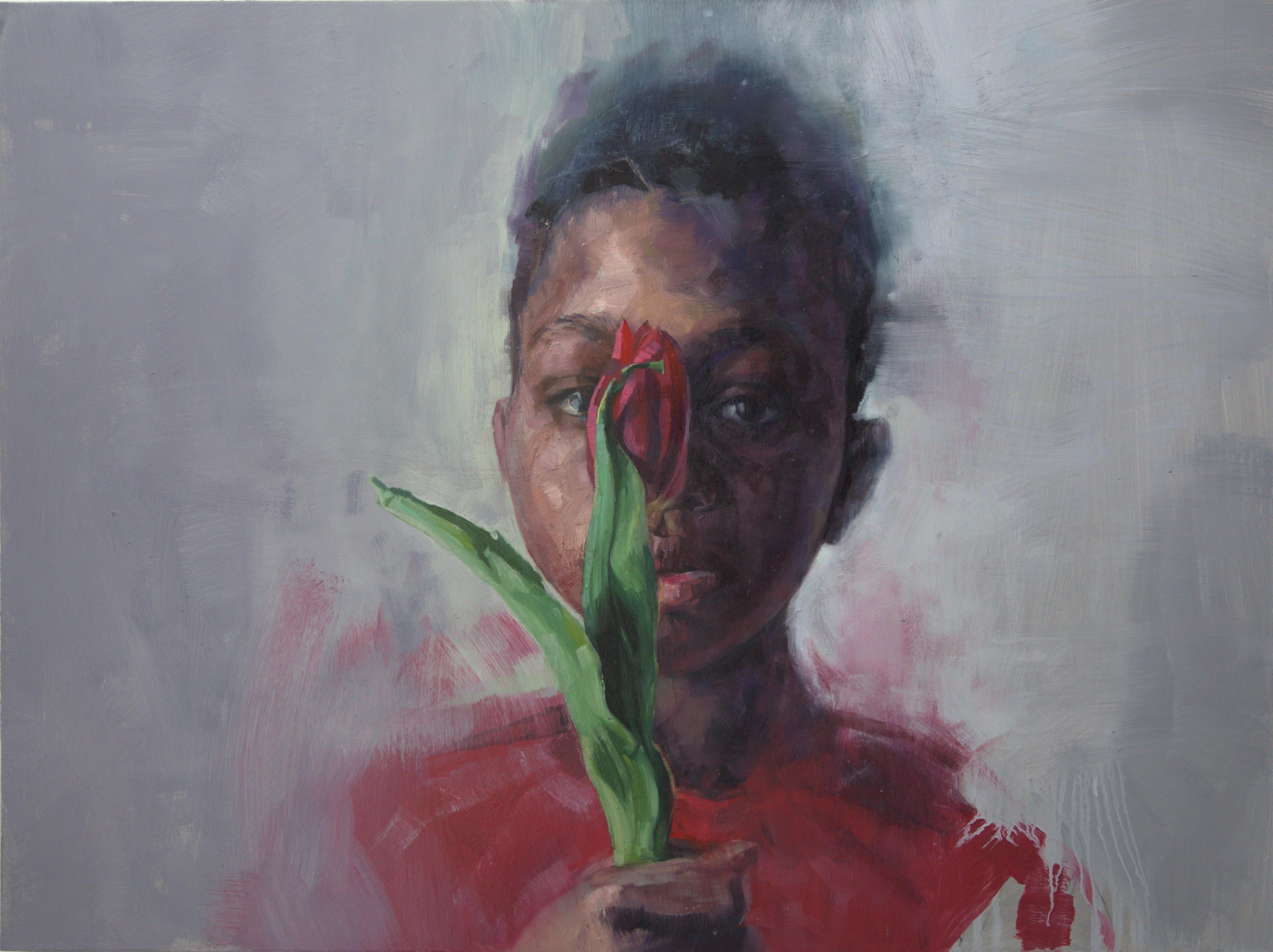 Elena Burykina Still-Life Painting - "The Last Tulip, " Oil painting