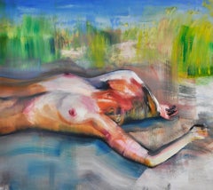 "In the Dunes" Painting, Oil on Canvas, Nude, Figurative, Earth Tones