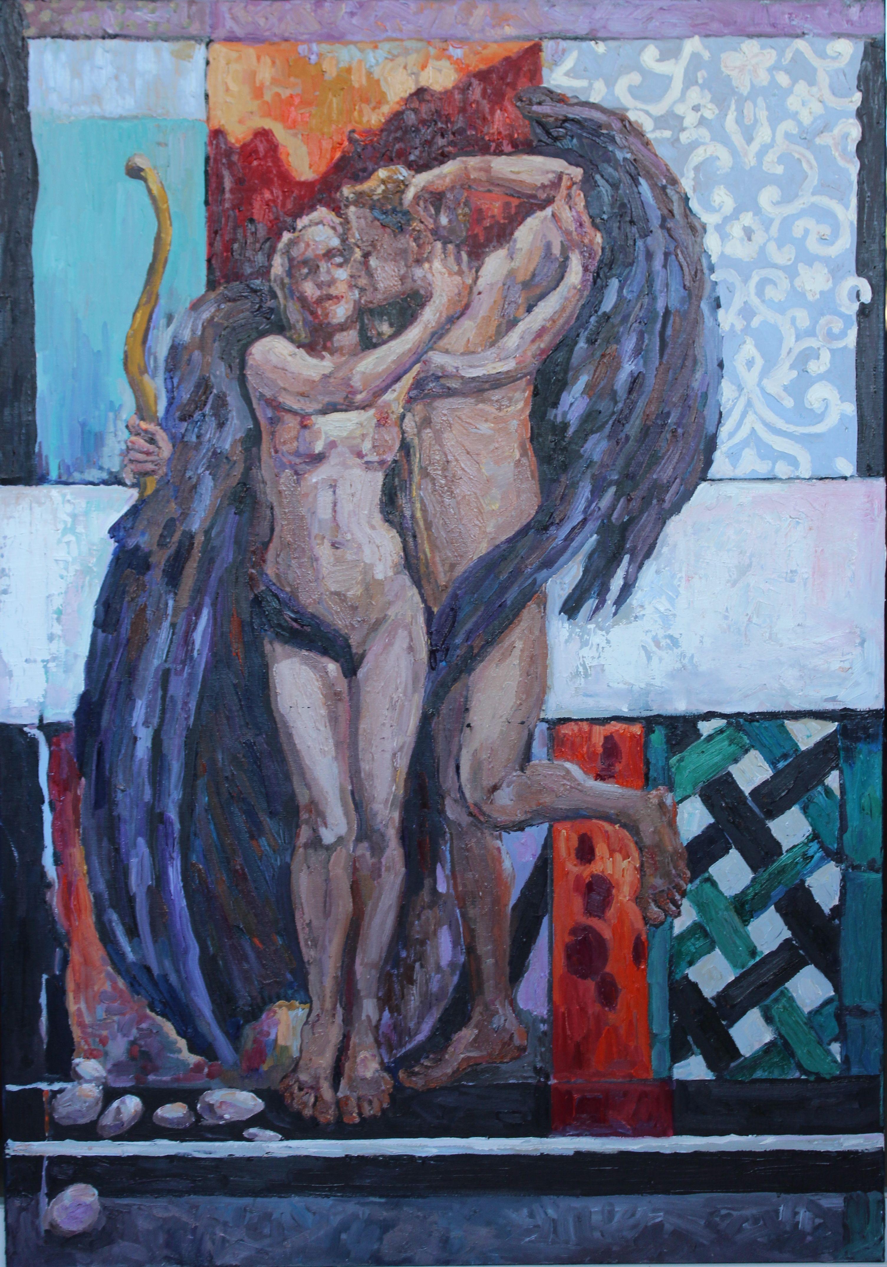 Amour& Psyche II., Pittura, Olio su tela - Painting Art Déco di Elena Done