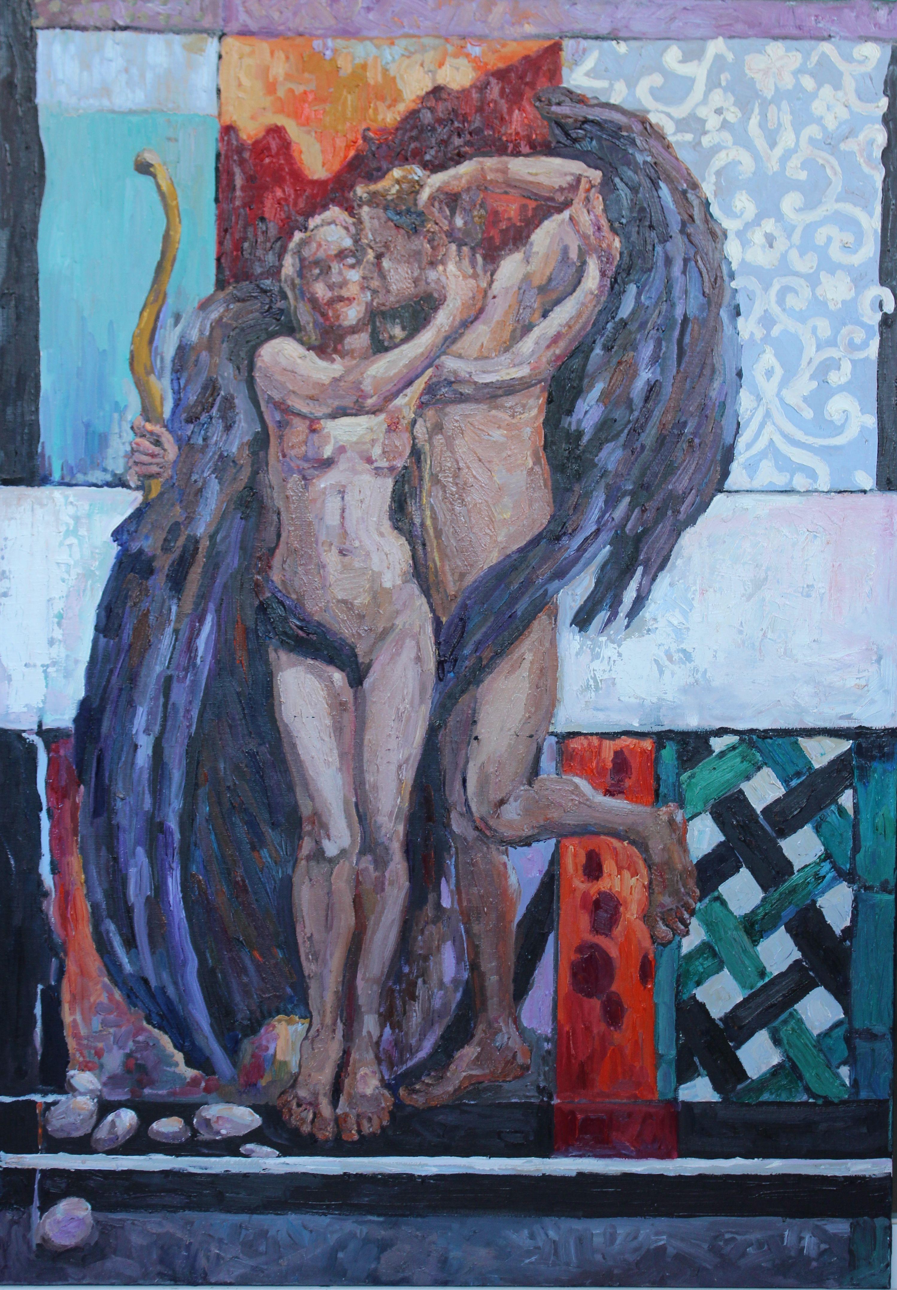 Amour& Psyche II., Pittura, Olio su tela - Painting di Elena Done