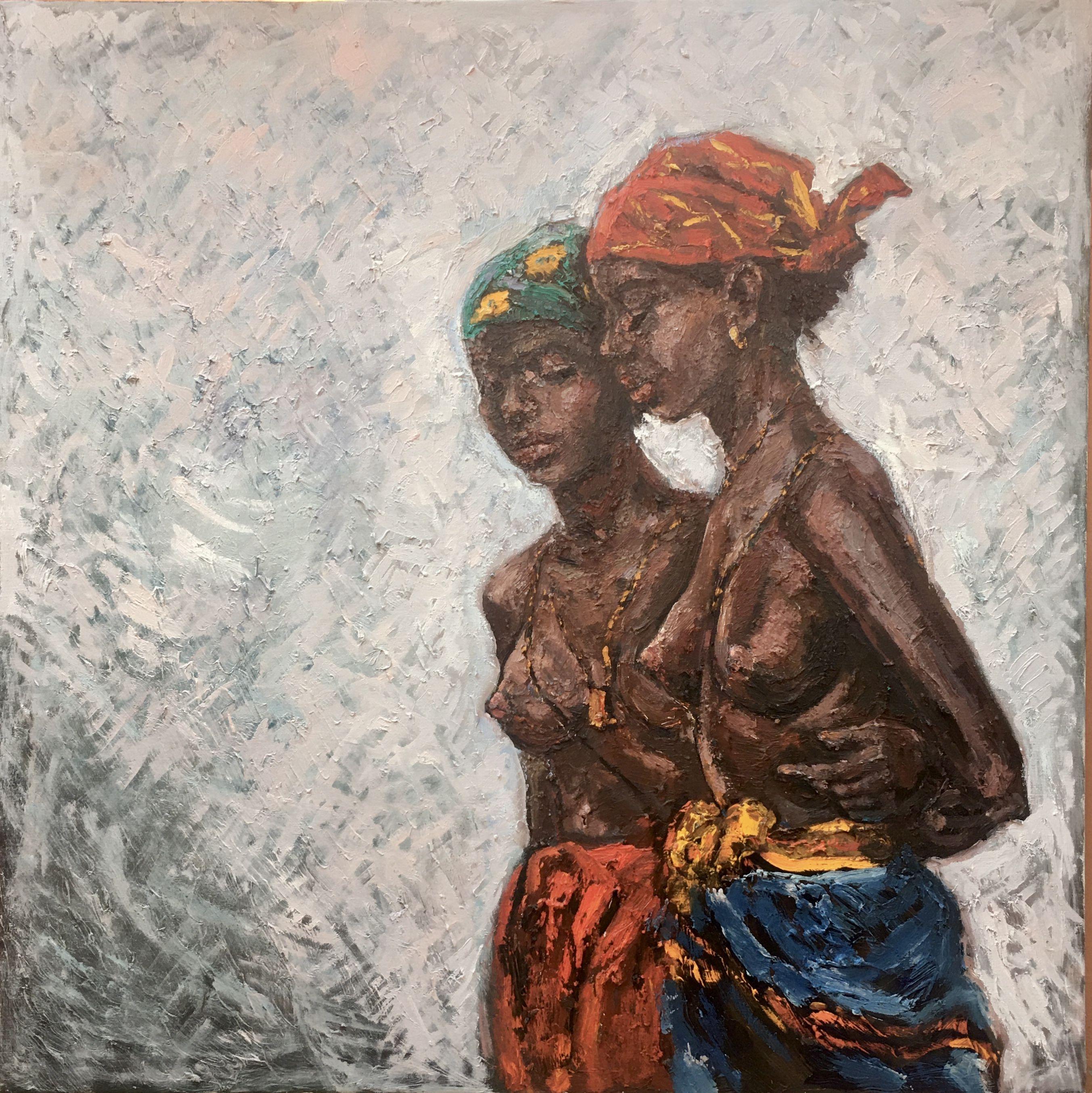 Bellezze nere II, Pittura, Olio su tela - Painting Impressionismo di Elena Done