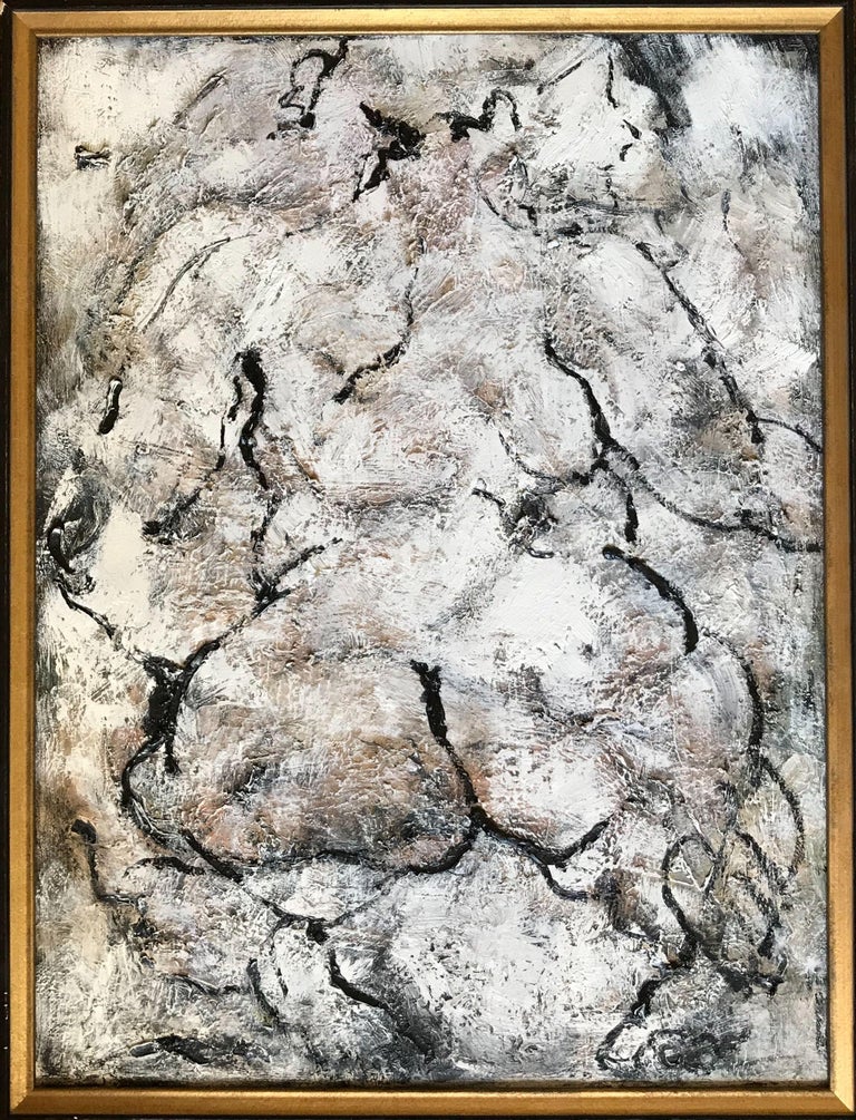 Cave Girl, Painting, Oil on Canvas - Gray Abstract Painting by Elena Done