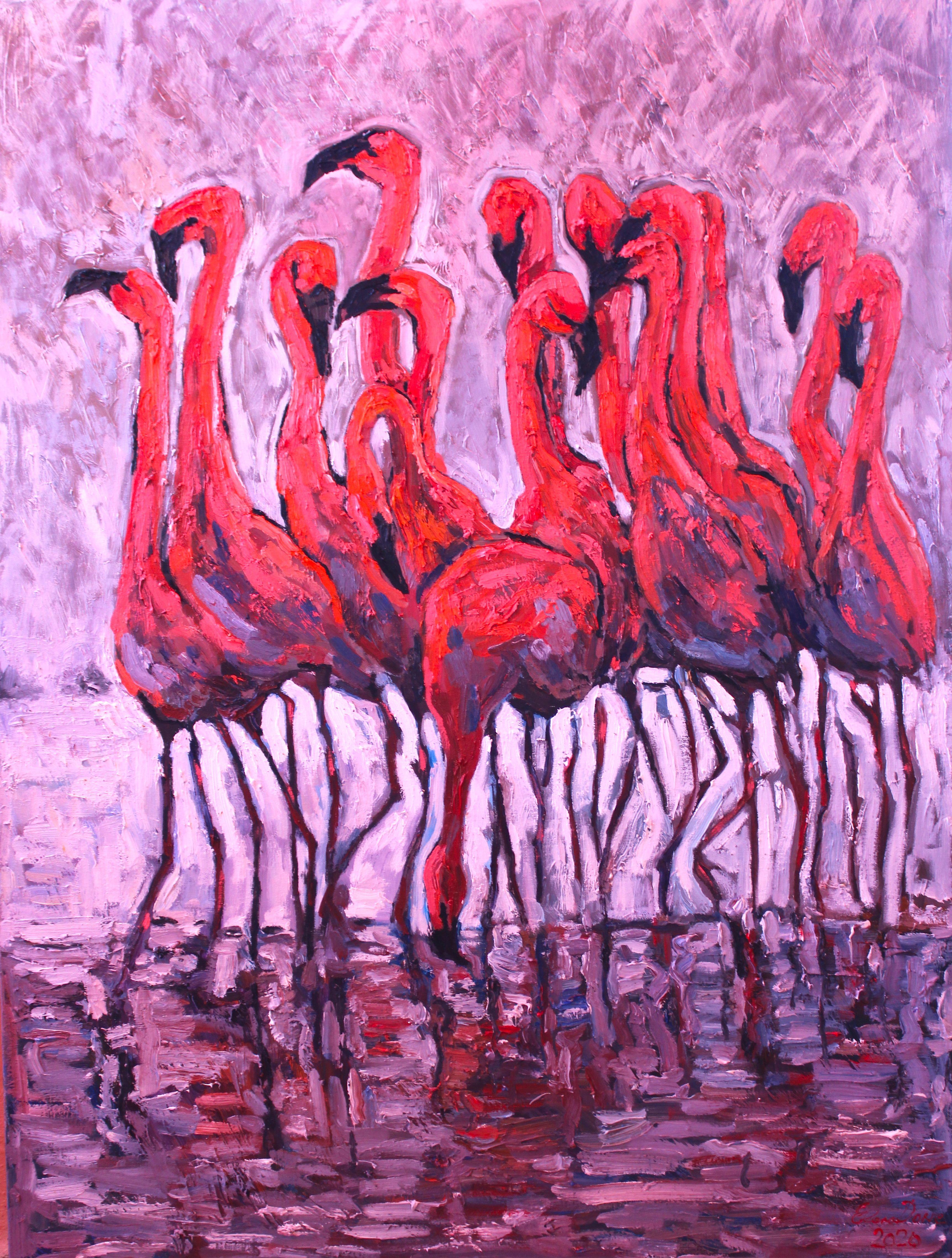 Flamingoes, Painting, Oil on Canvas 1