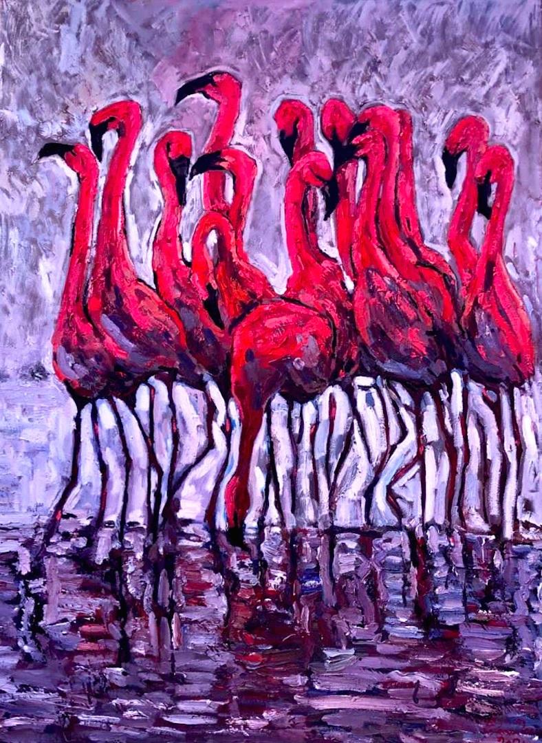 Flamingoes, Painting, Oil on Canvas