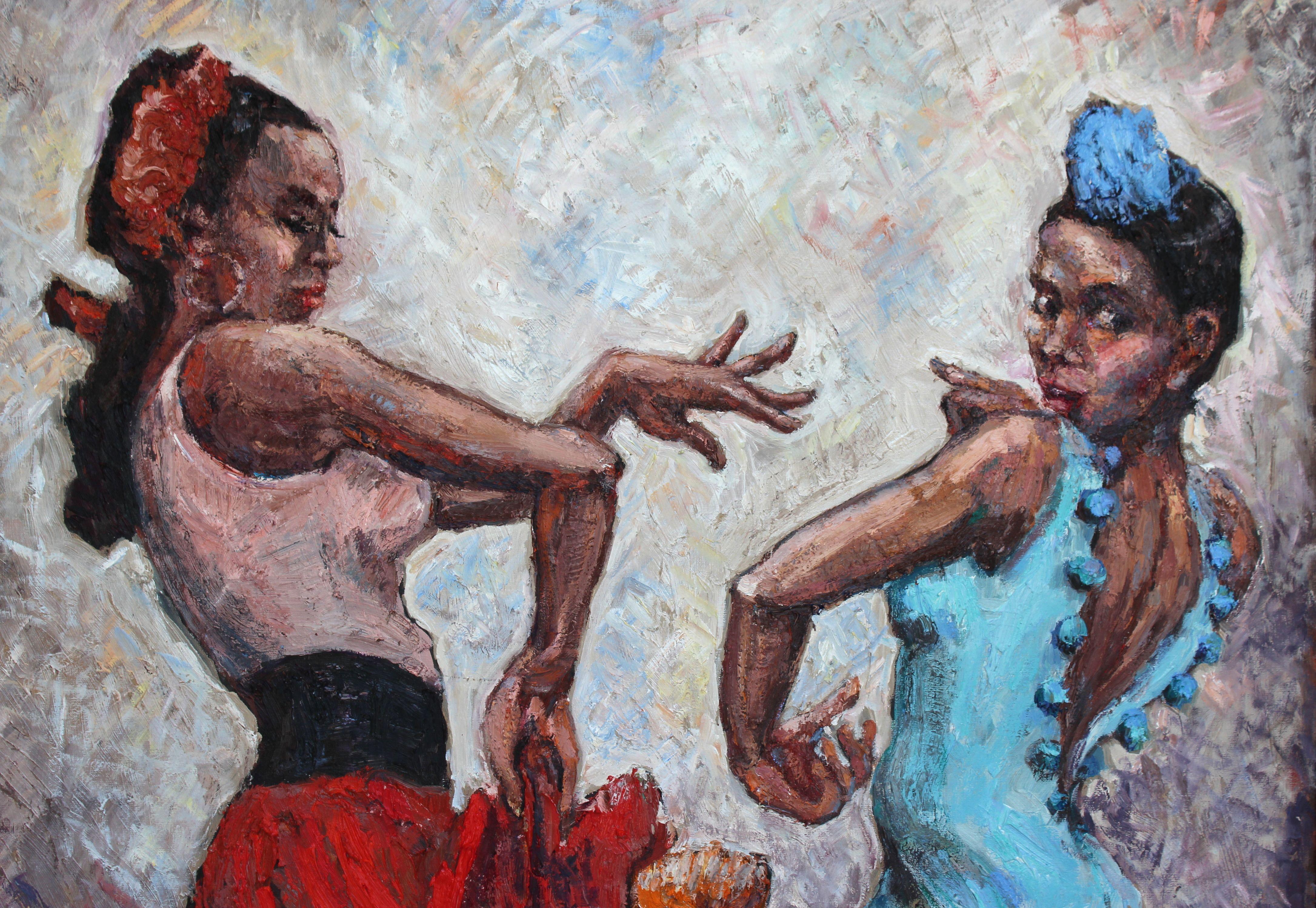 Ragazze. Flamenco, Pittura, Olio su tela - Painting Impressionismo di Elena Done