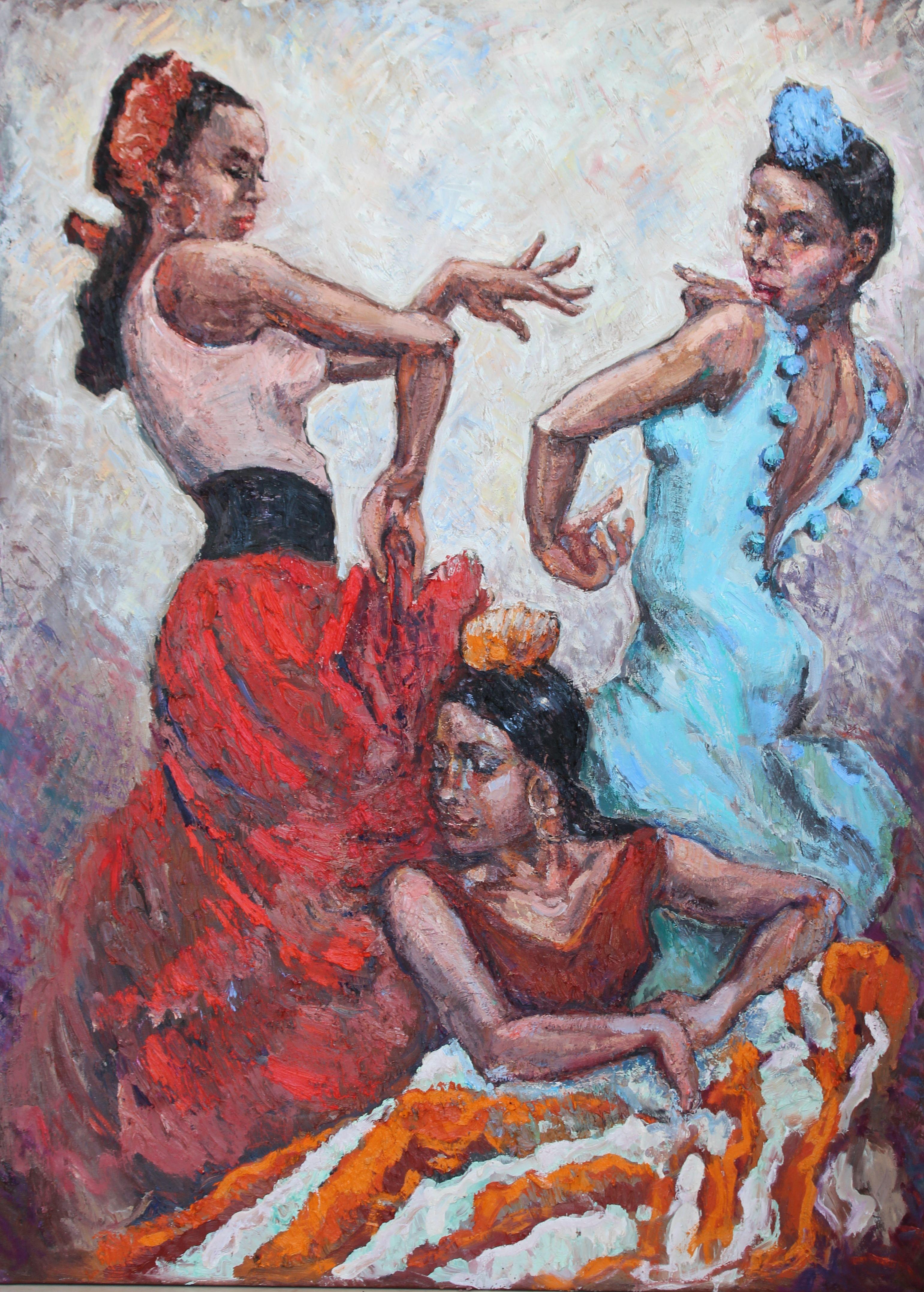 Ragazze. Flamenco, Pittura, Olio su tela - Painting di Elena Done