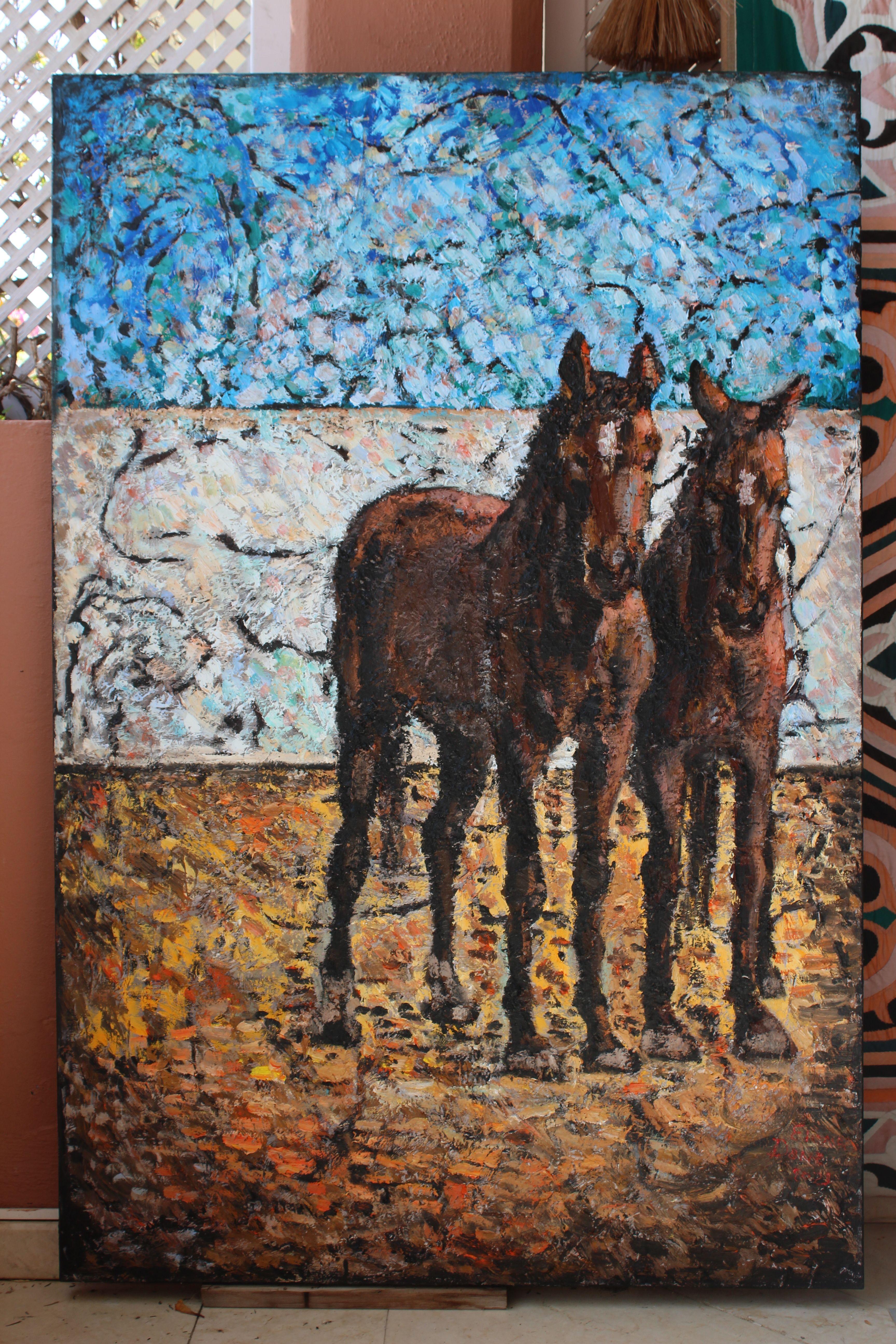 Pferde in Villacana, Gemälde, Öl auf Leinwand im Angebot 3