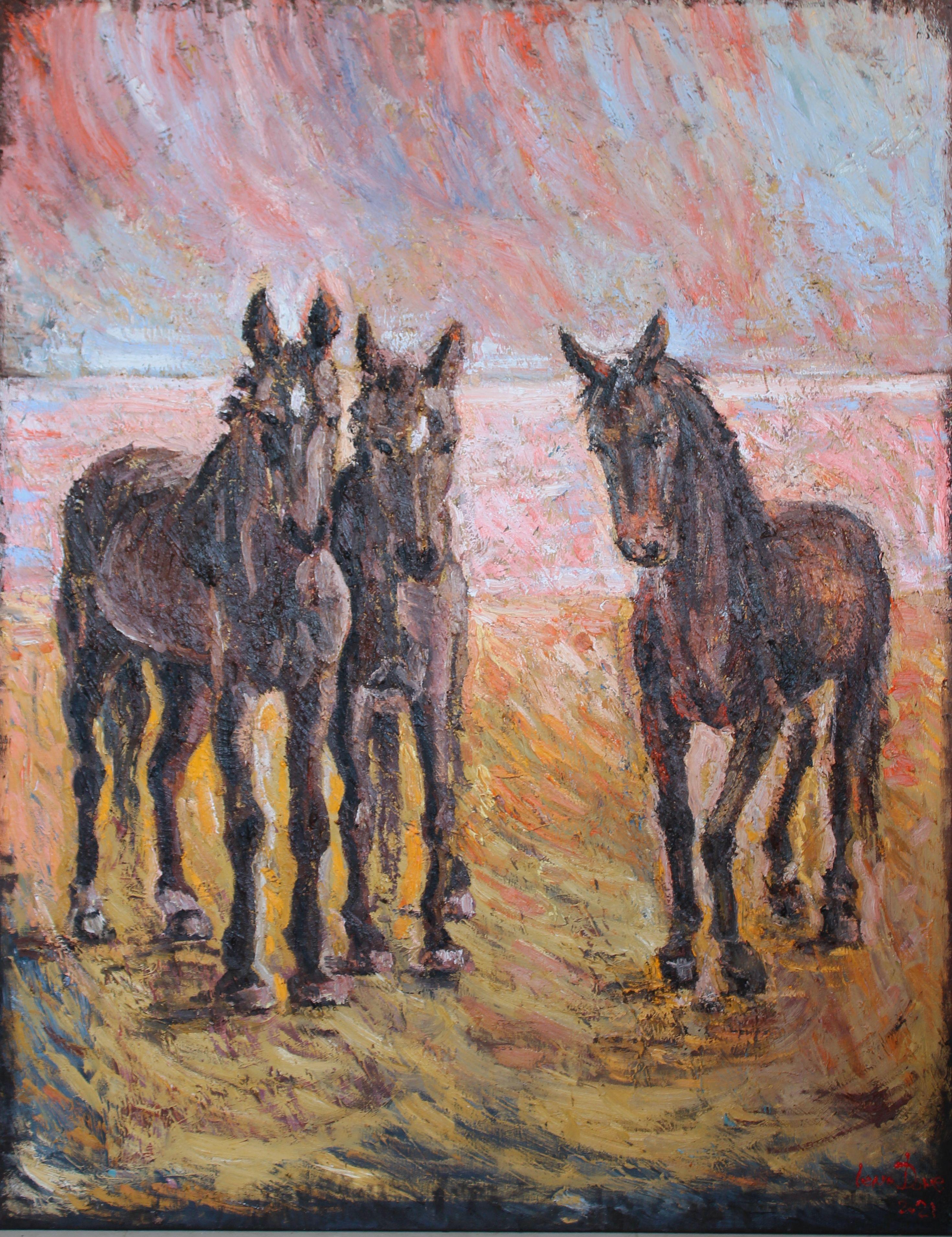 Cavalli sulla spiaggia, Pittura, Olio su tela in vendita 2