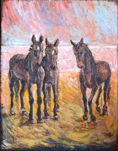 Chevaux sur la plage, Peinture, Huile sur toile