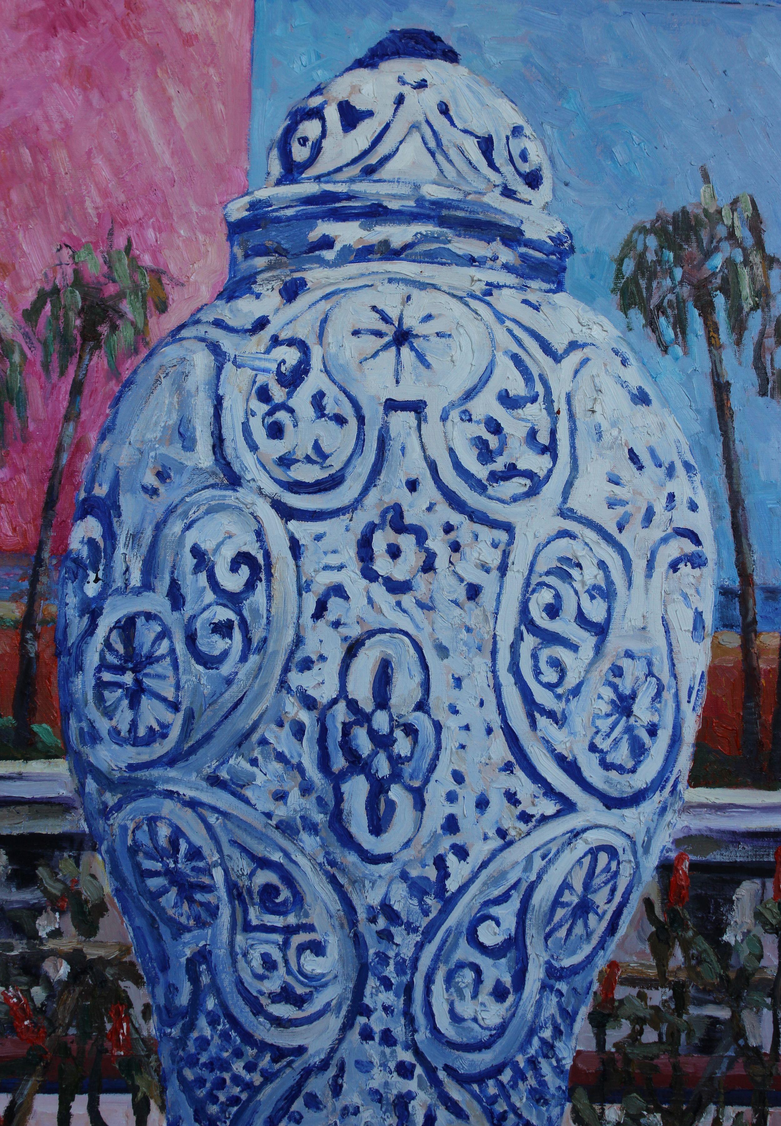 Vaso con risorse in Heaven Beach, Pittura, Olio su tela in vendita 1