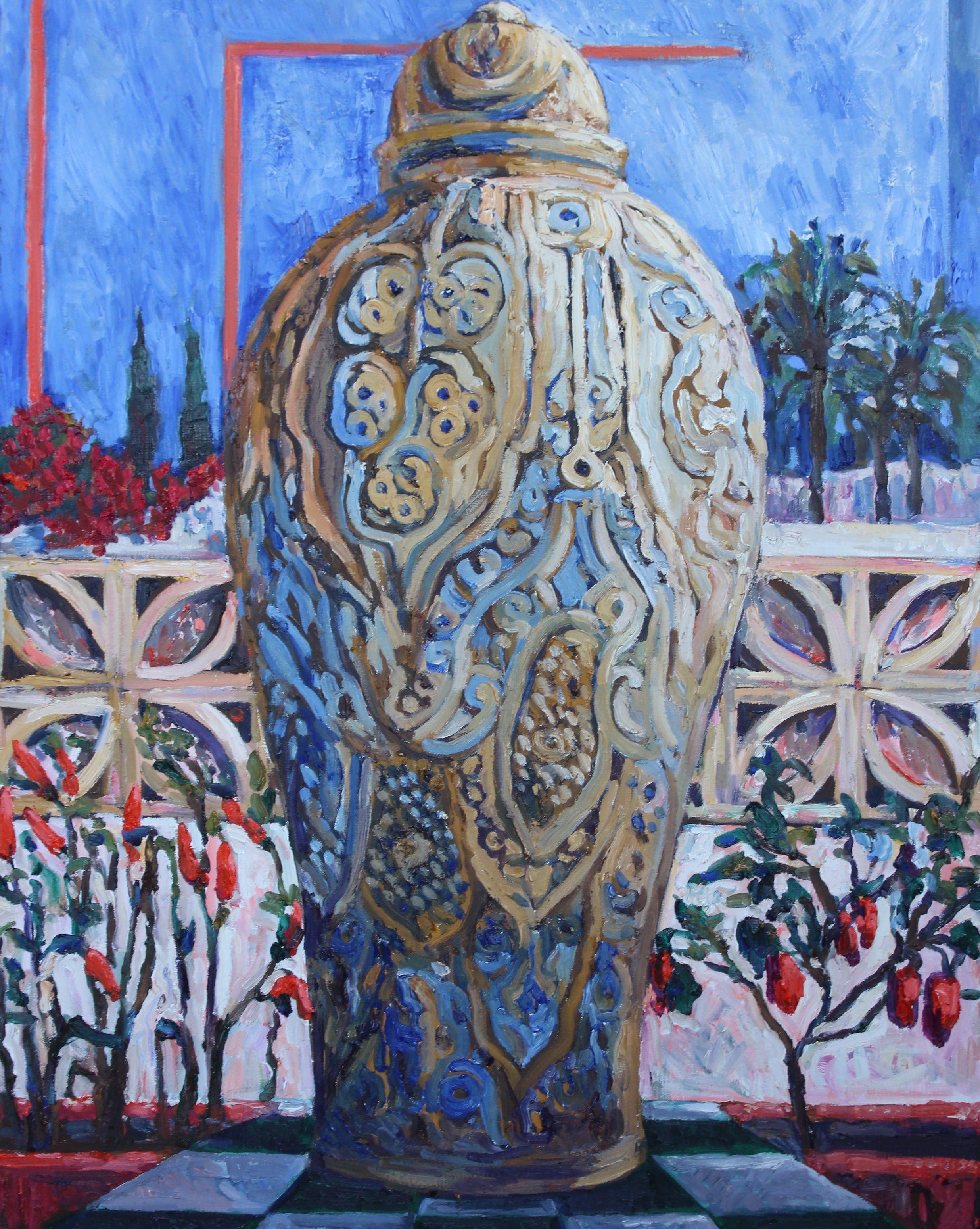 Vaso con risorse nel Paraiso, Pittura, Olio su tela in vendita 2