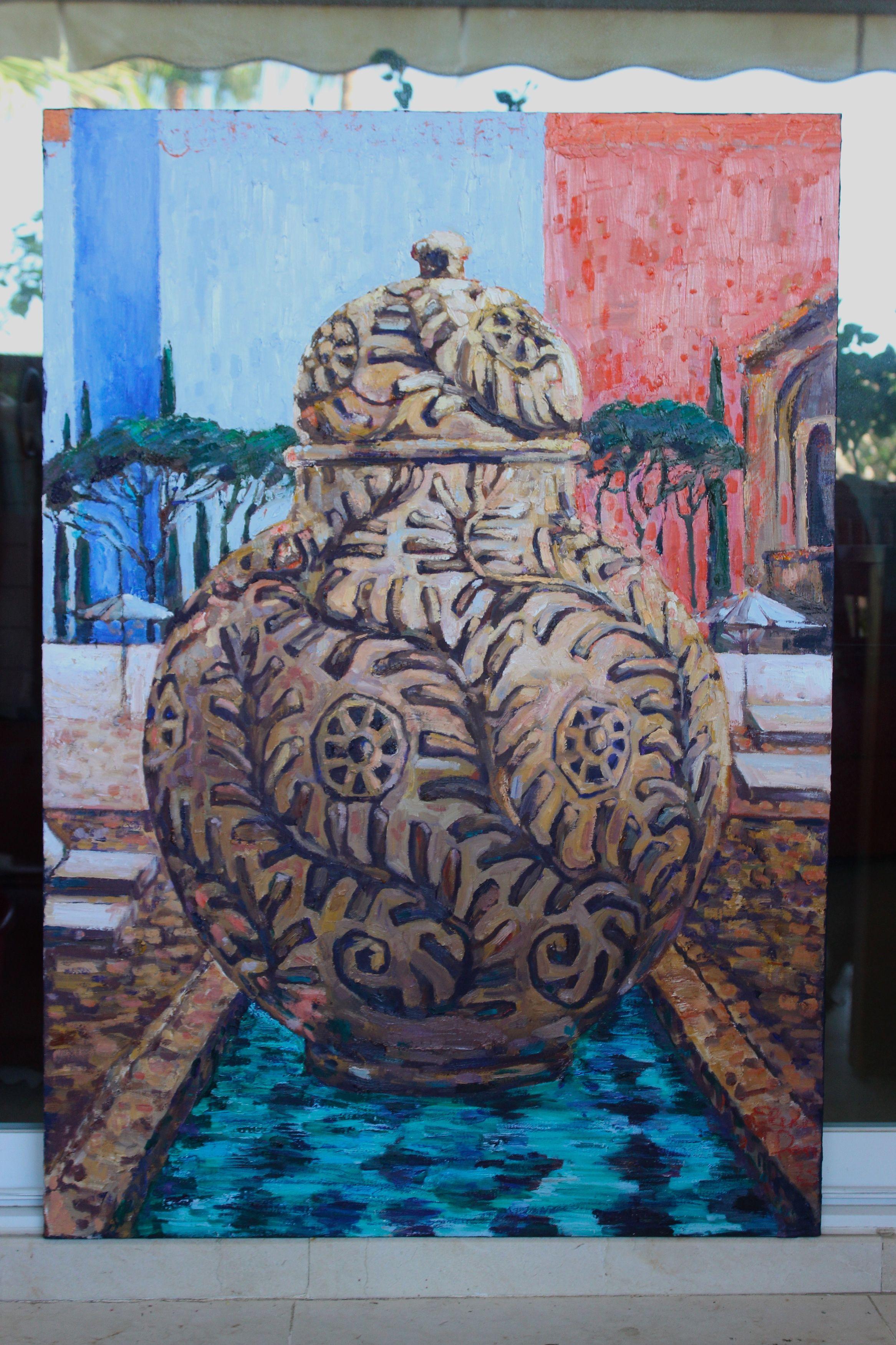 Vaso con risorse in Puglia, Pittura, Olio su tela in vendita 1
