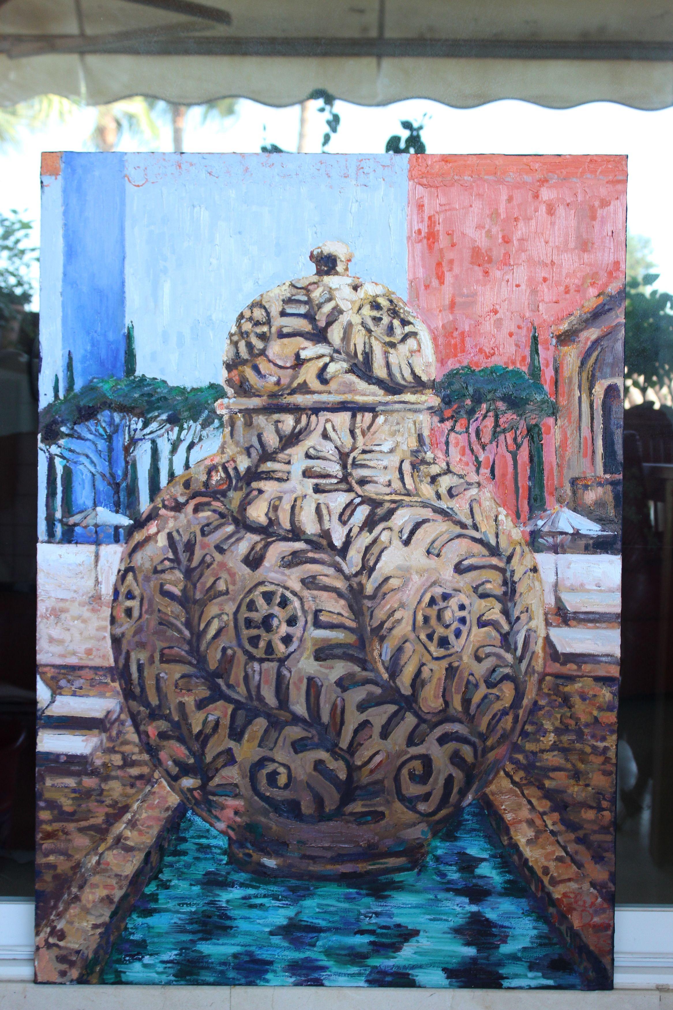 Vaso con risorse in Puglia, Pittura, Olio su tela in vendita 2