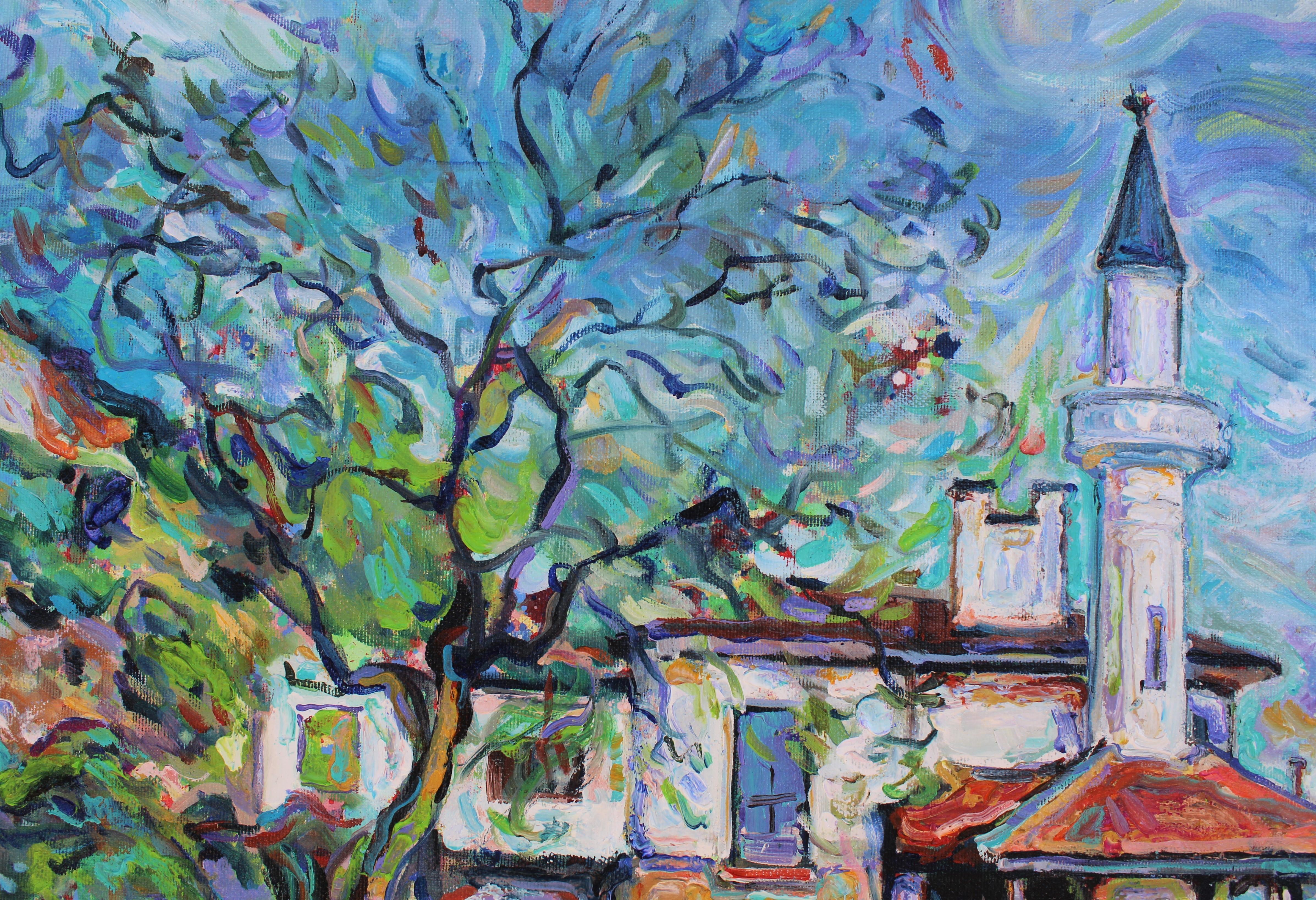 Balchik - Landscape Painting Oil Canvas Green Blue Red Yellow Brown 1
