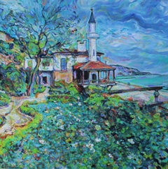 Balchik - Landscape Painting Oil Canvas Green Blue Red Yellow Brown