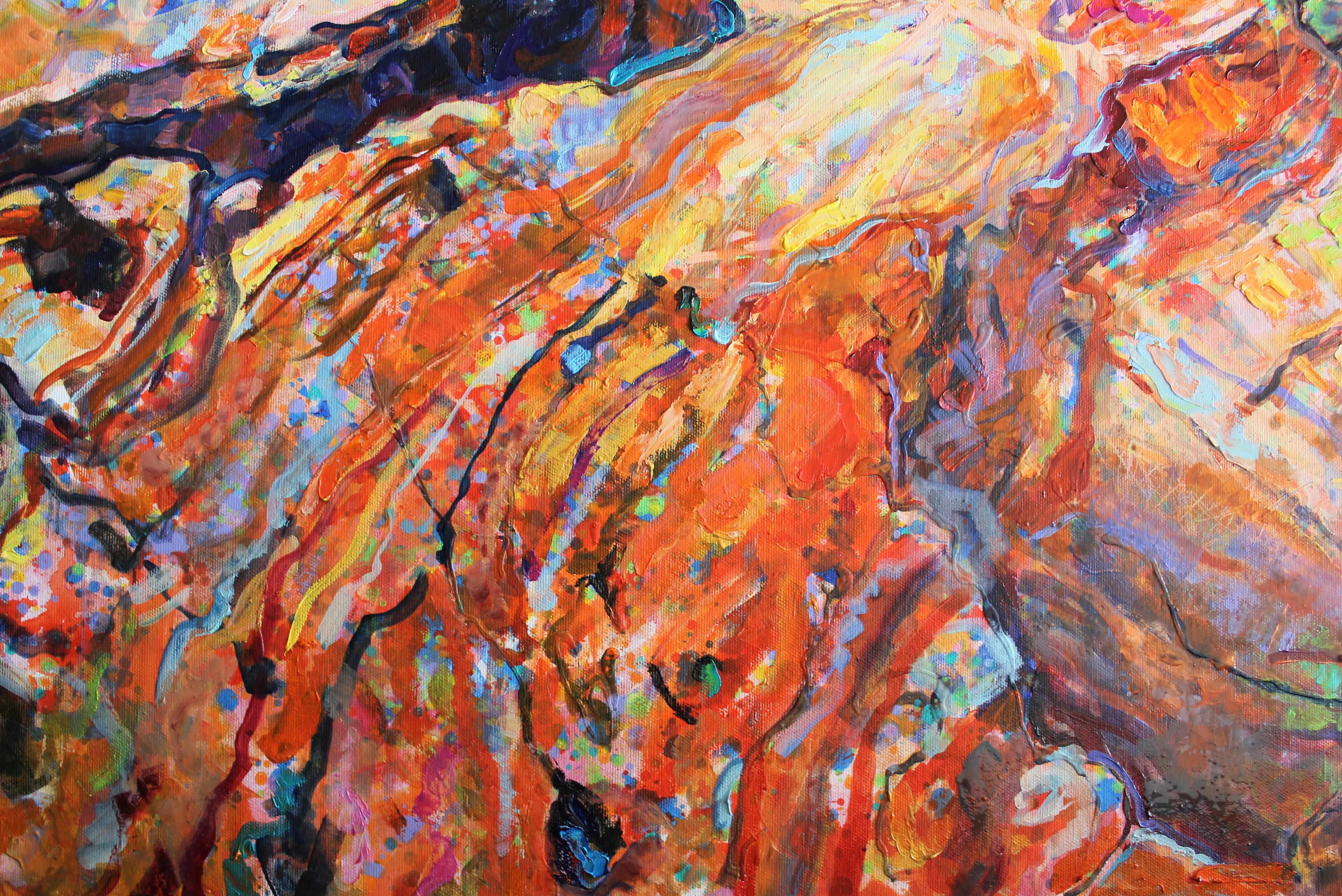 Grand Canyon - Paesaggio dipinto a olio Rosso Blu Giallo Bianco Arancione - Painting Impressionismo di Elena Georgieva
