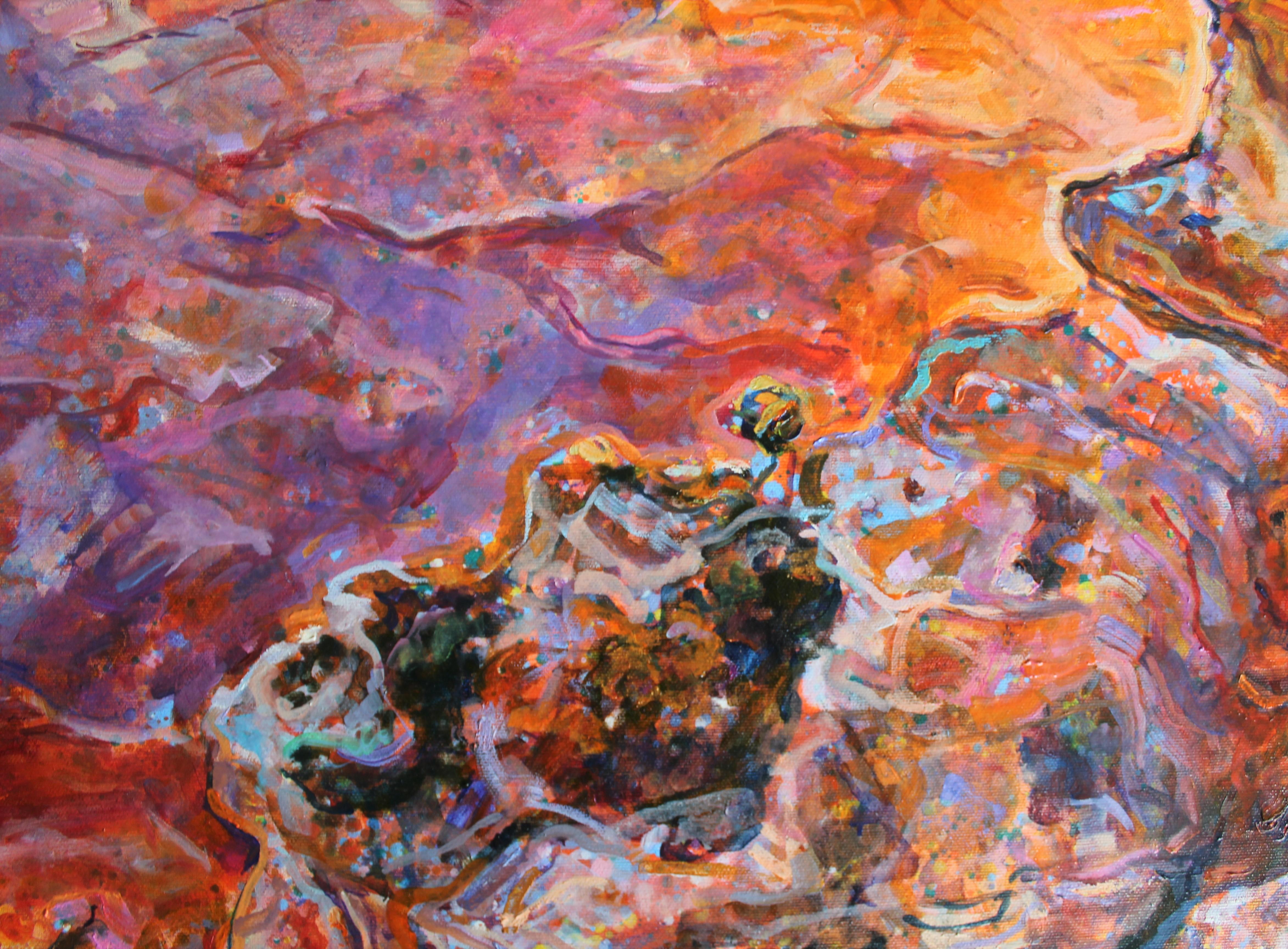 Grand Canyon Sunset - Landscape Oil Painting Red Blue Yellow White Orange For Sale 2